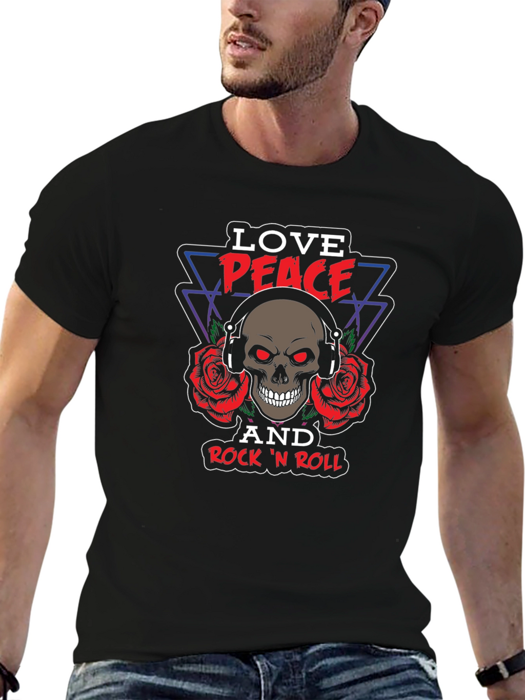Love Peace Rock n Roll Skull Graphic Tee