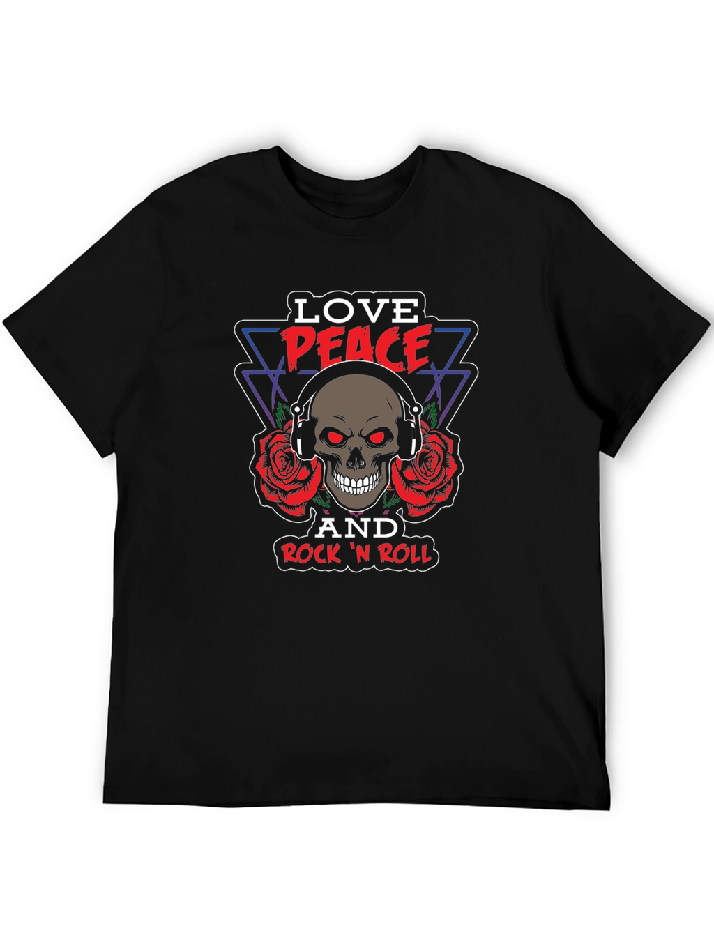 Love Peace Rock n Roll Skull Graphic Tee