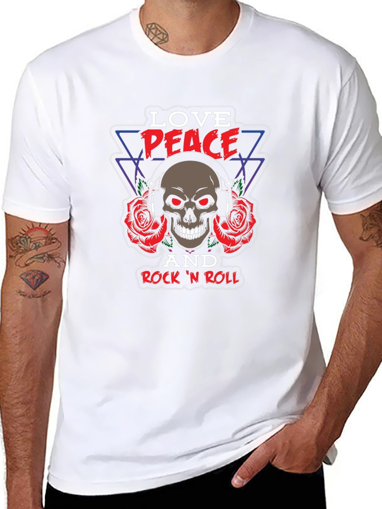 Love Peace Rock n Roll Skull Graphic Tee