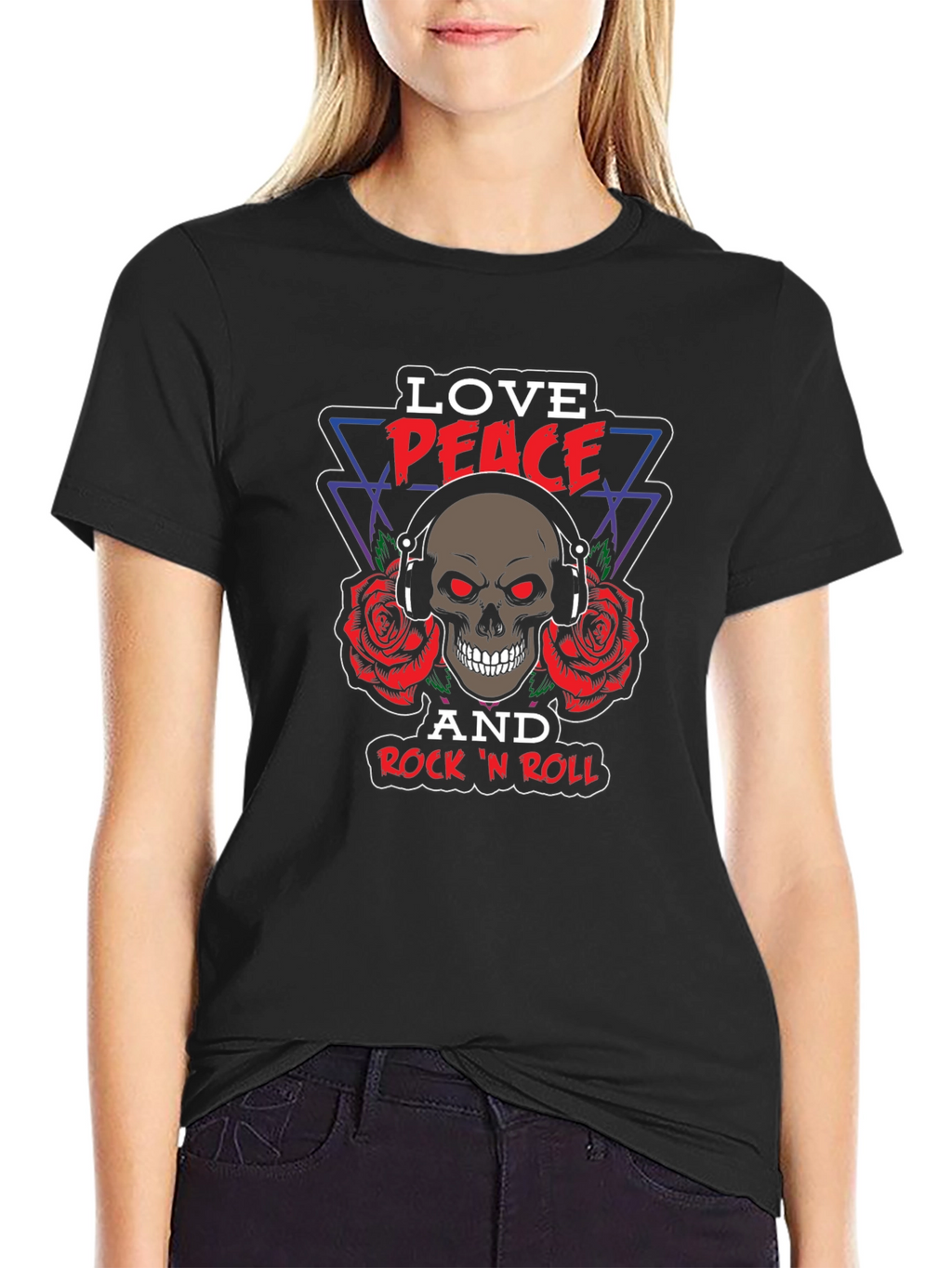 Love Peace Rock n Roll Skull Graphic Tee