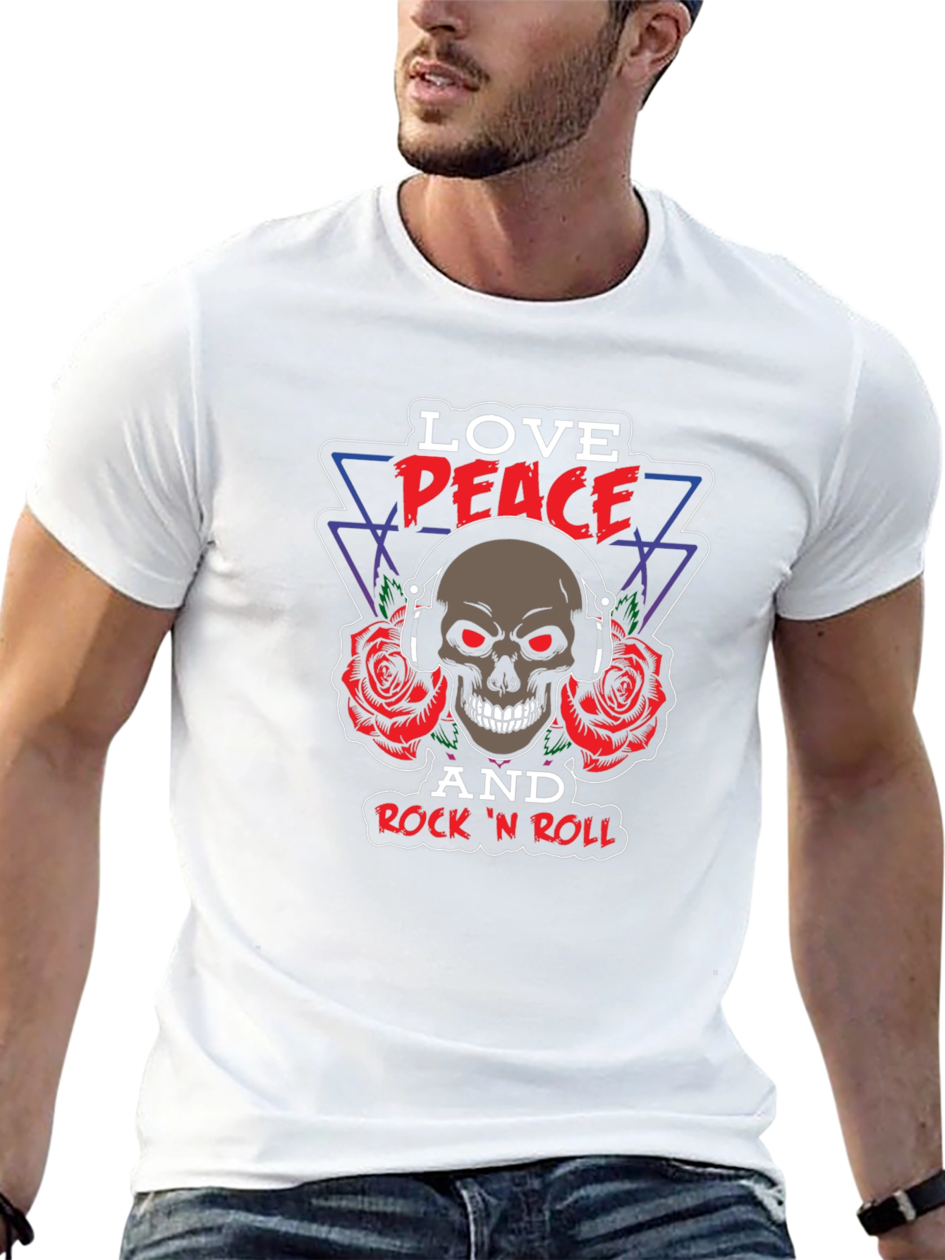 Love Peace Rock n Roll Skull Graphic Tee