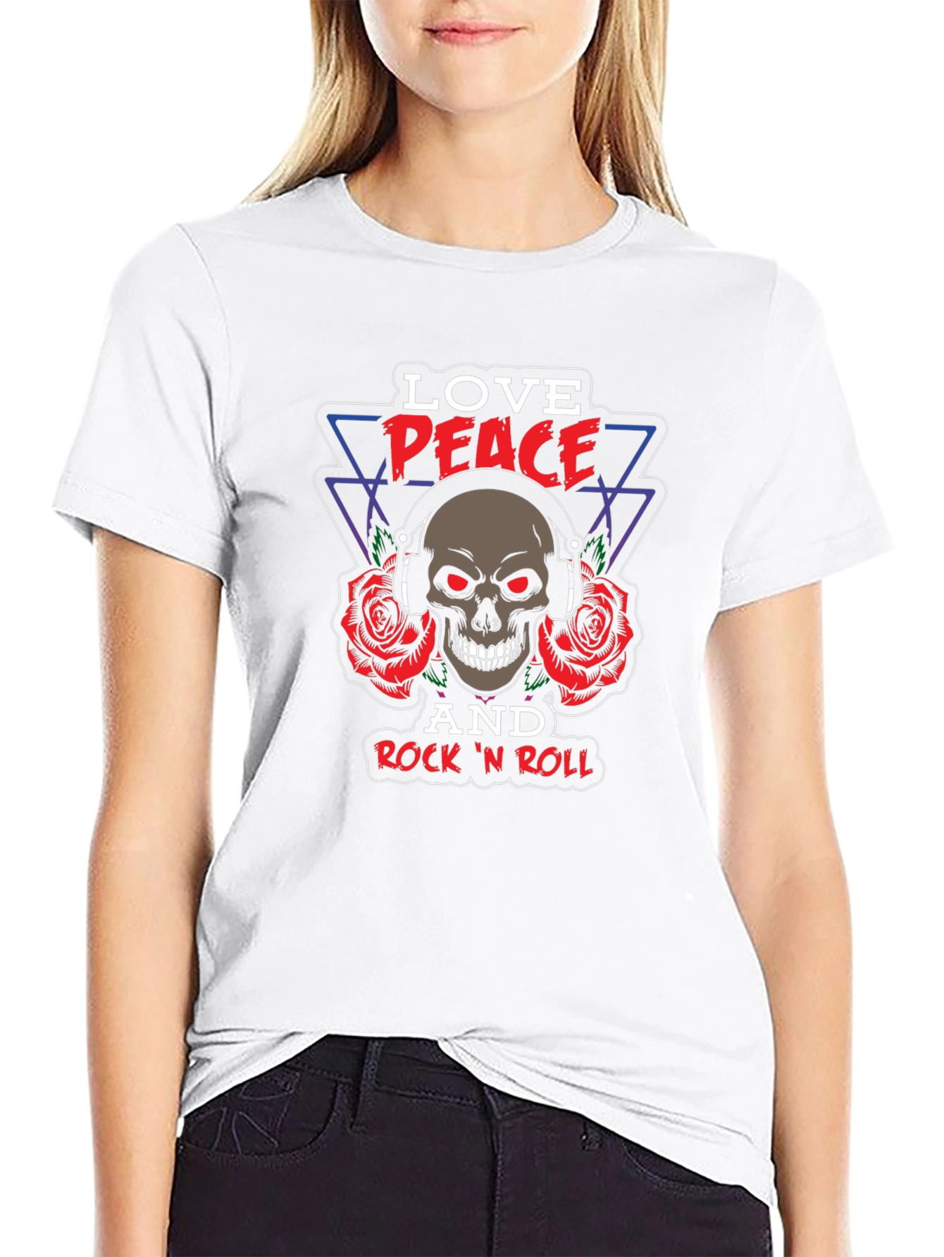 Love Peace Rock n Roll Skull Graphic Tee