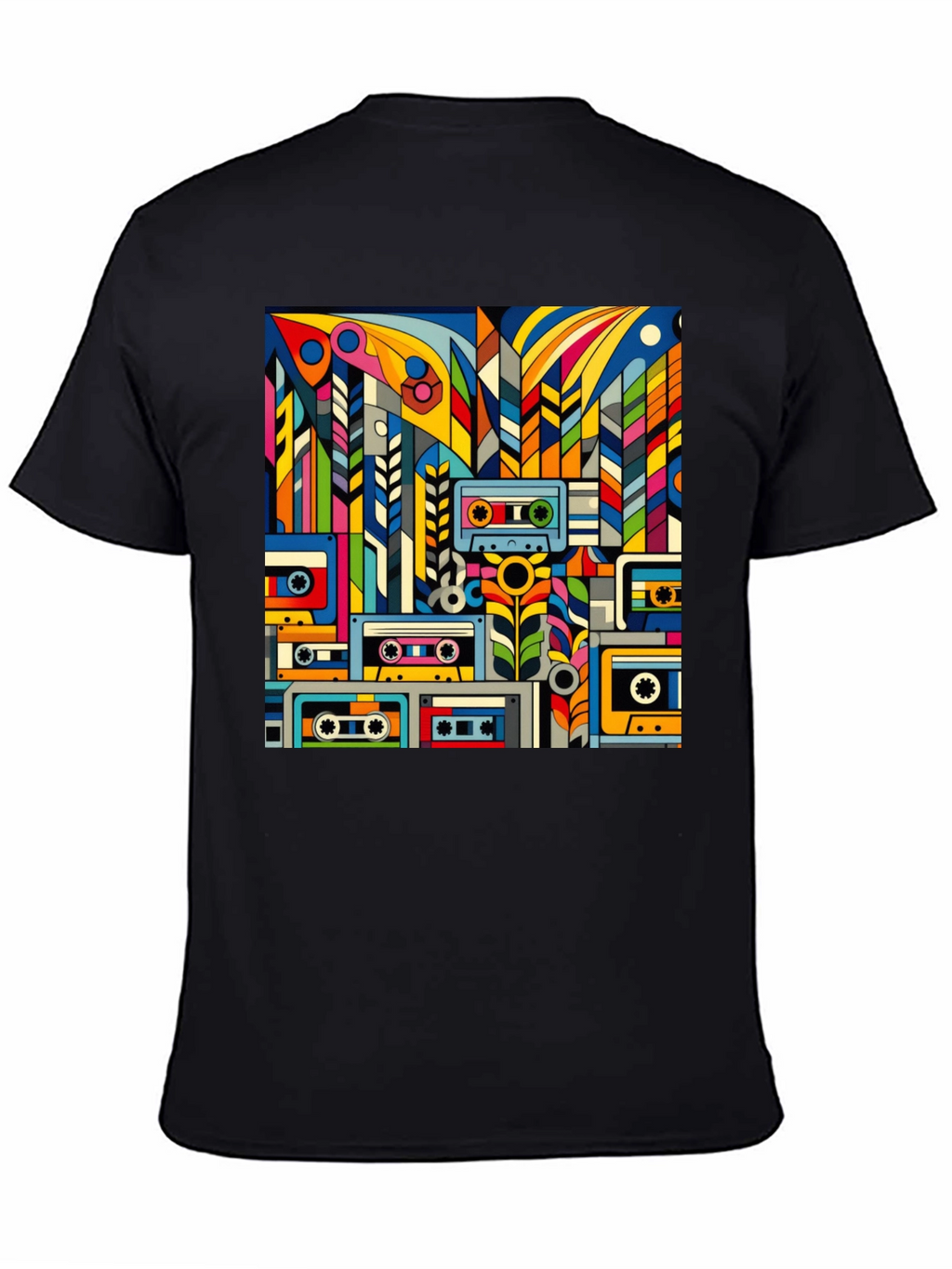 Retro Cassette Tape Art Black T-Shirt