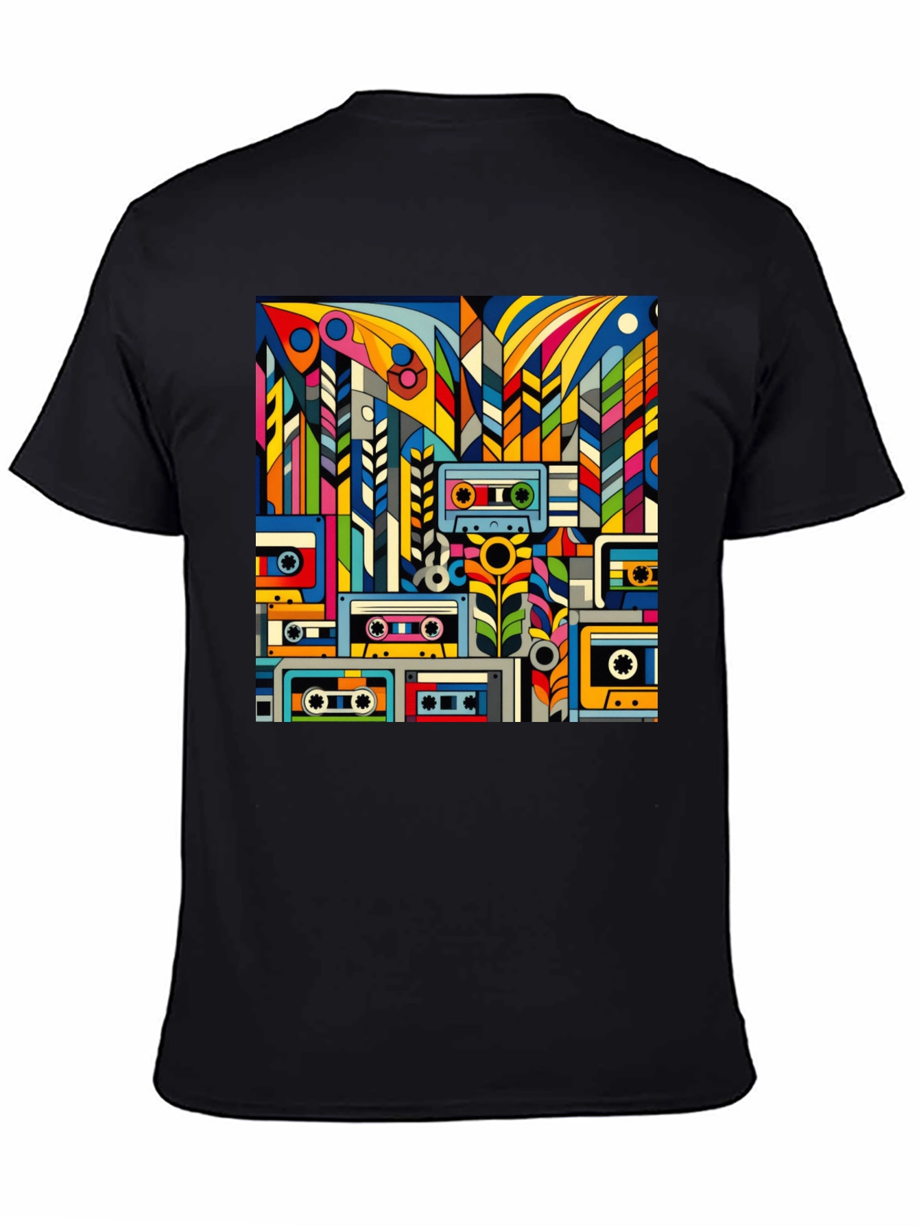 Retro Cassette Tape Art Black T-Shirt