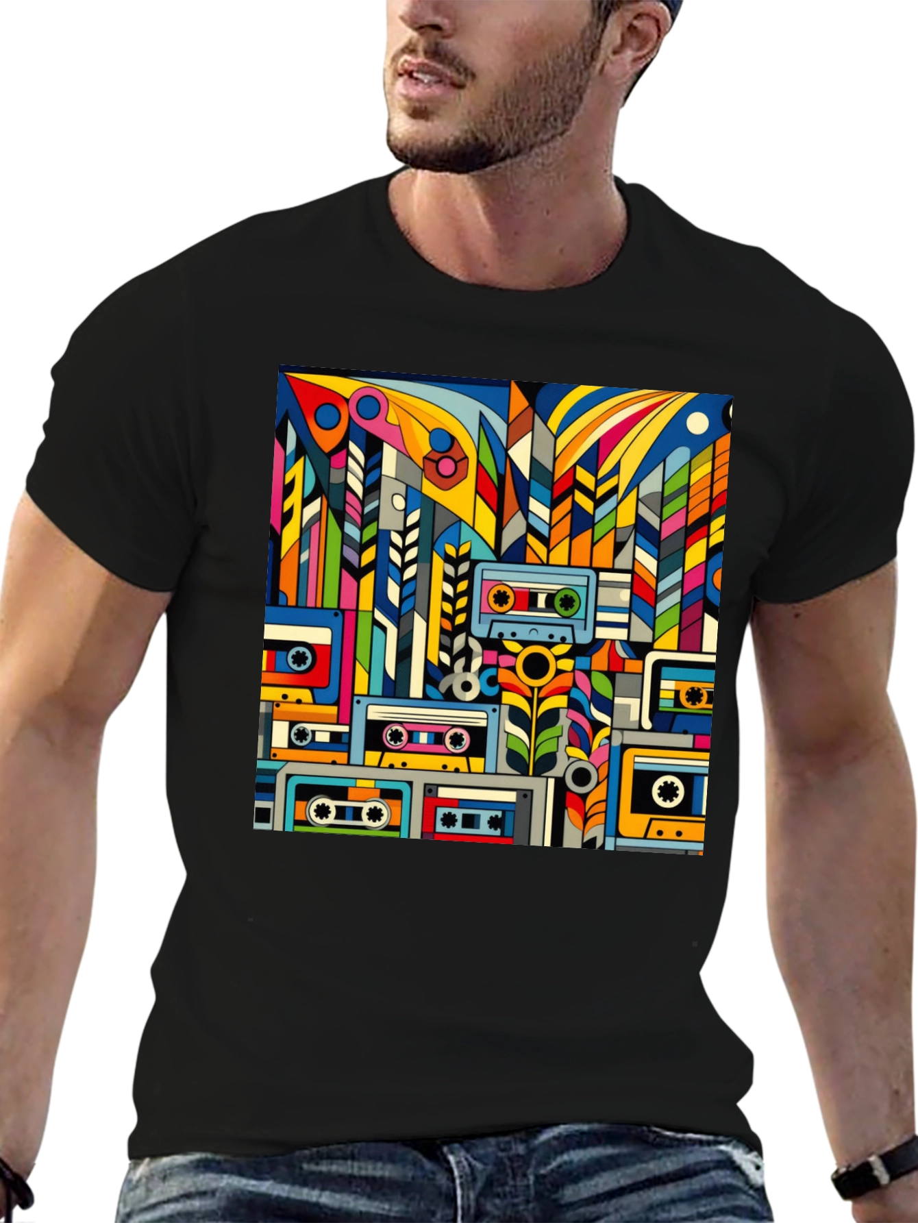 Retro Cassette Tape Art Black T-Shirt