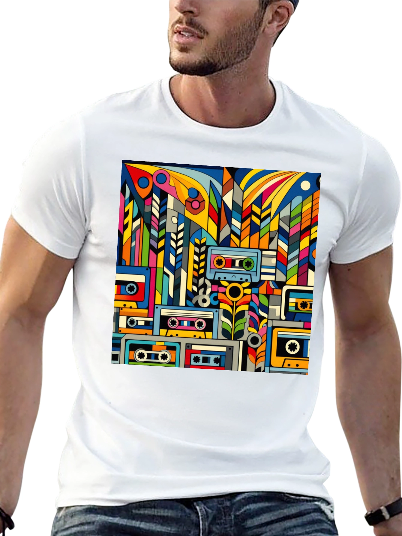Retro Cassette Tape Art Black T-Shirt