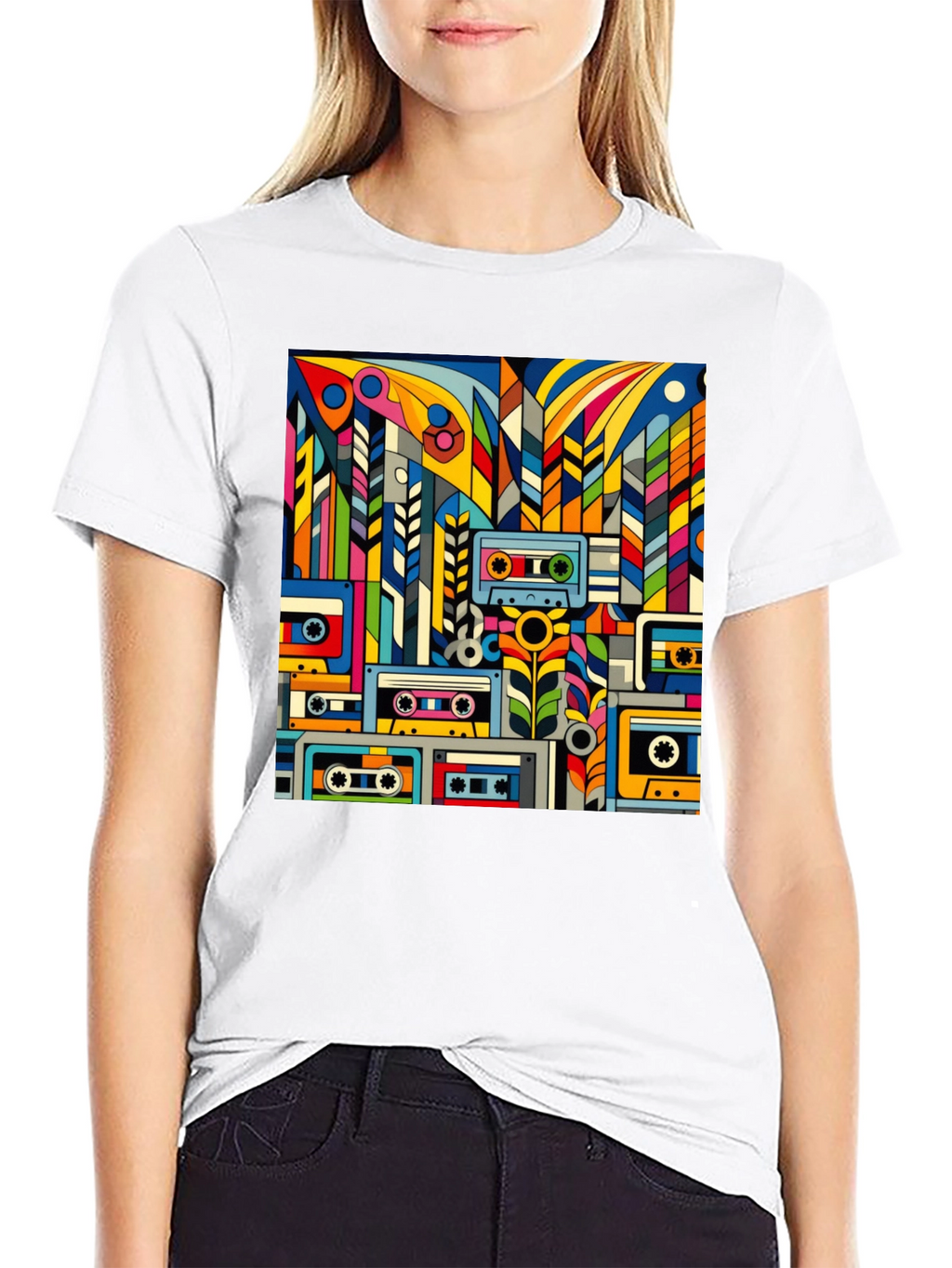 Retro Cassette Tape Art Black T-Shirt