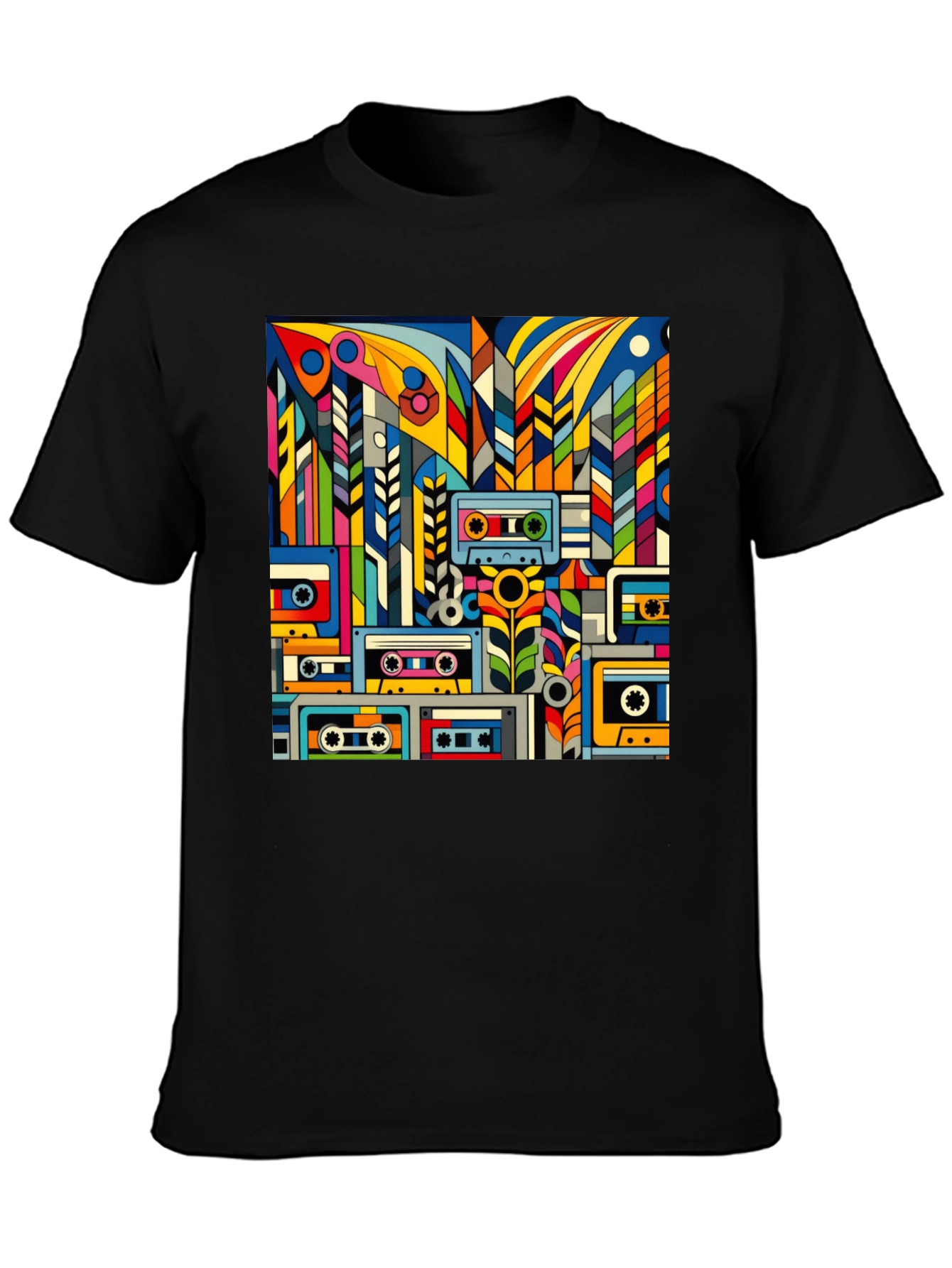 Retro Cassette Tape Art Black T-Shirt