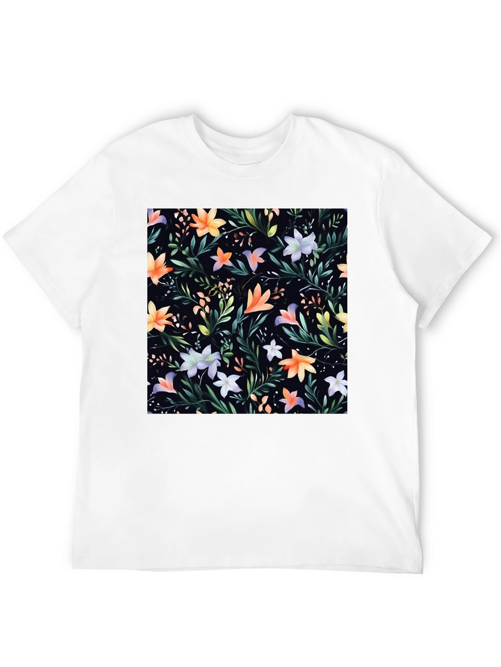 Floral Print Black Crew Neck T-Shirt