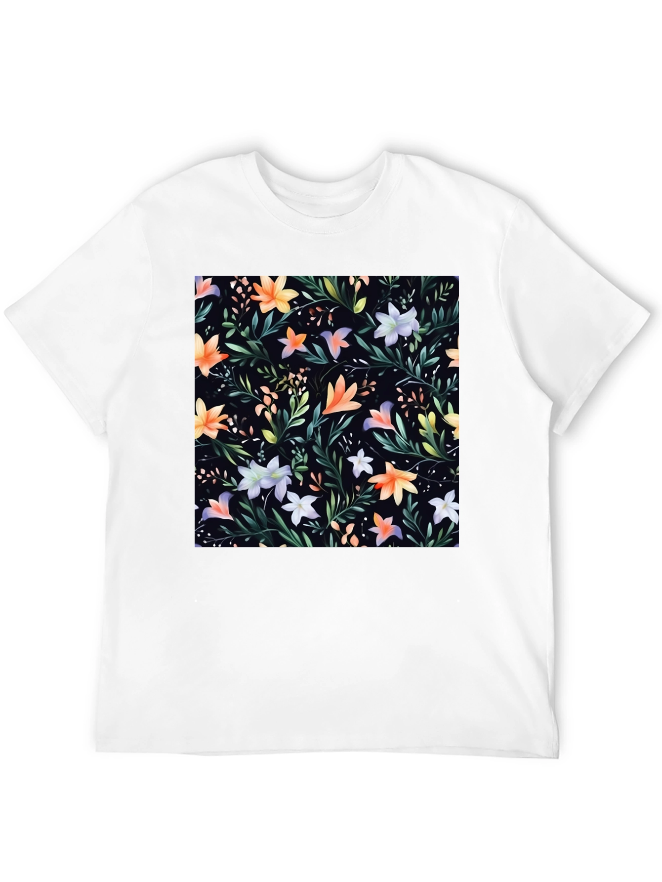 Floral Print Black Crew Neck T-Shirt