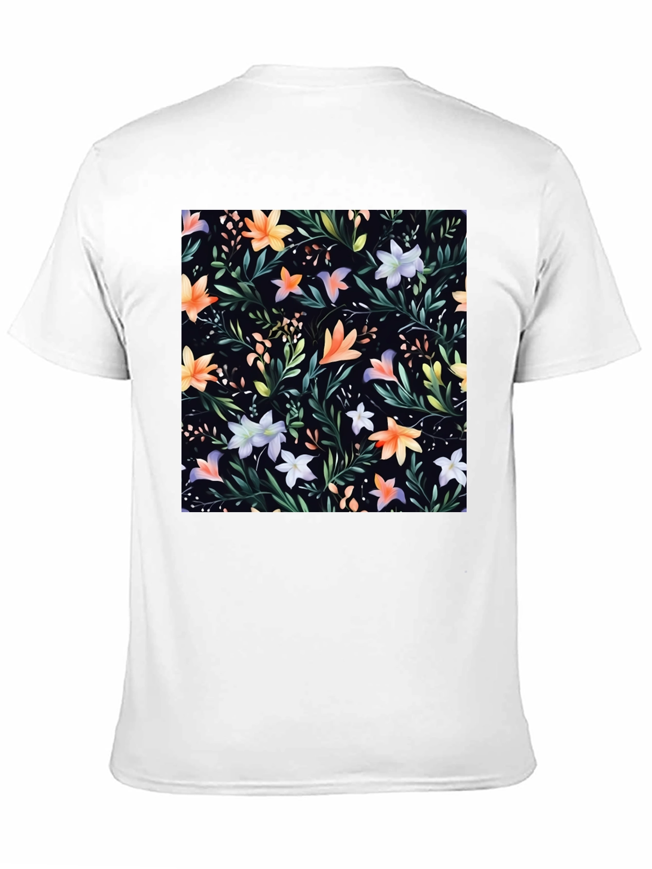 Floral Print Black Crew Neck T-Shirt