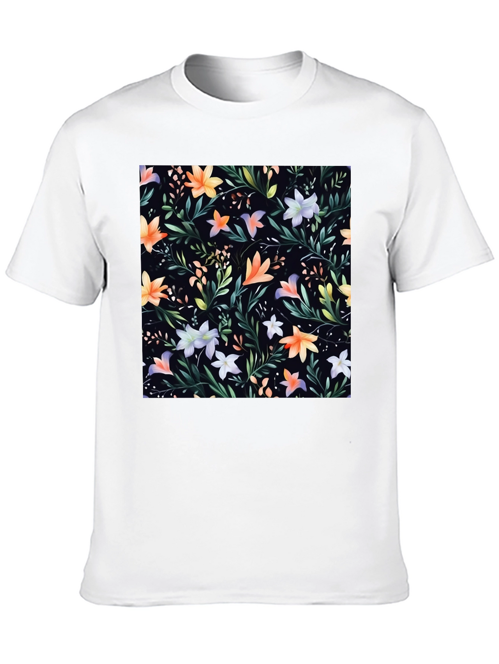 Floral Print Black Crew Neck T-Shirt