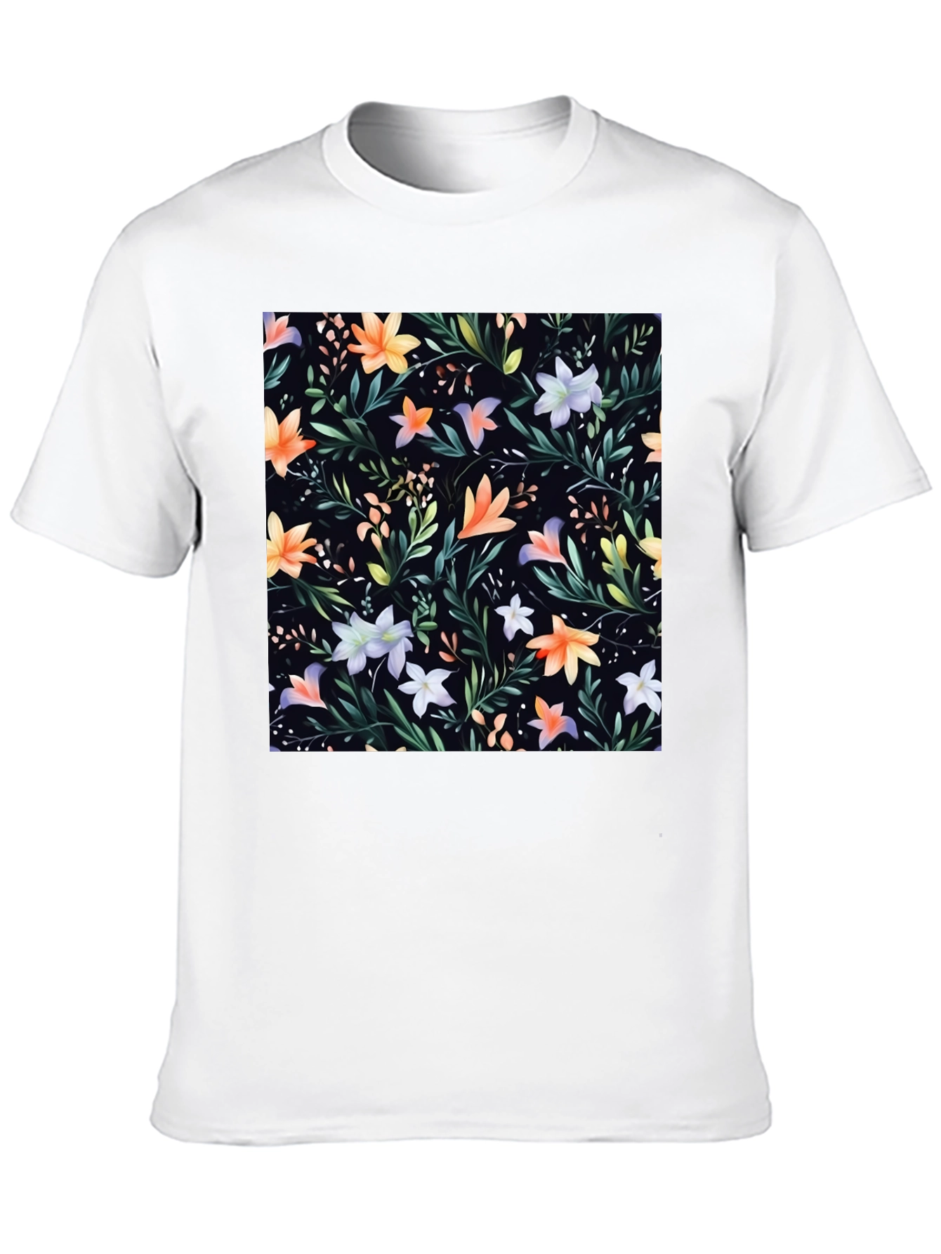 Floral Print Black Crew Neck T-Shirt