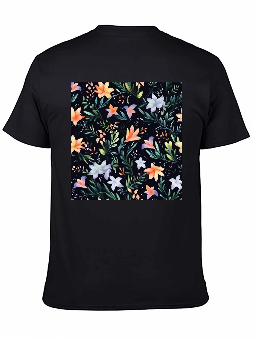 Floral Print Black Crew Neck T-Shirt