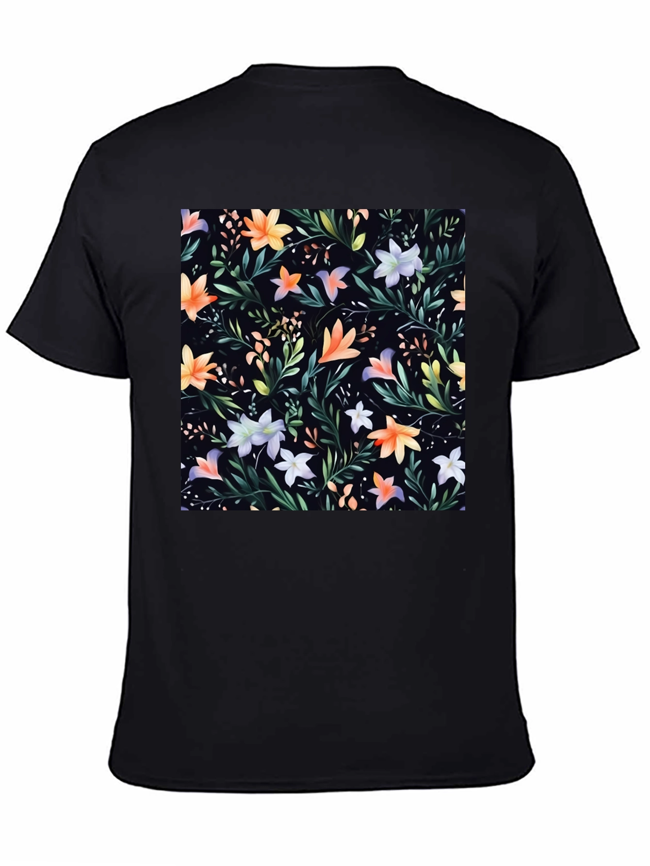 Floral Print Black Crew Neck T-Shirt