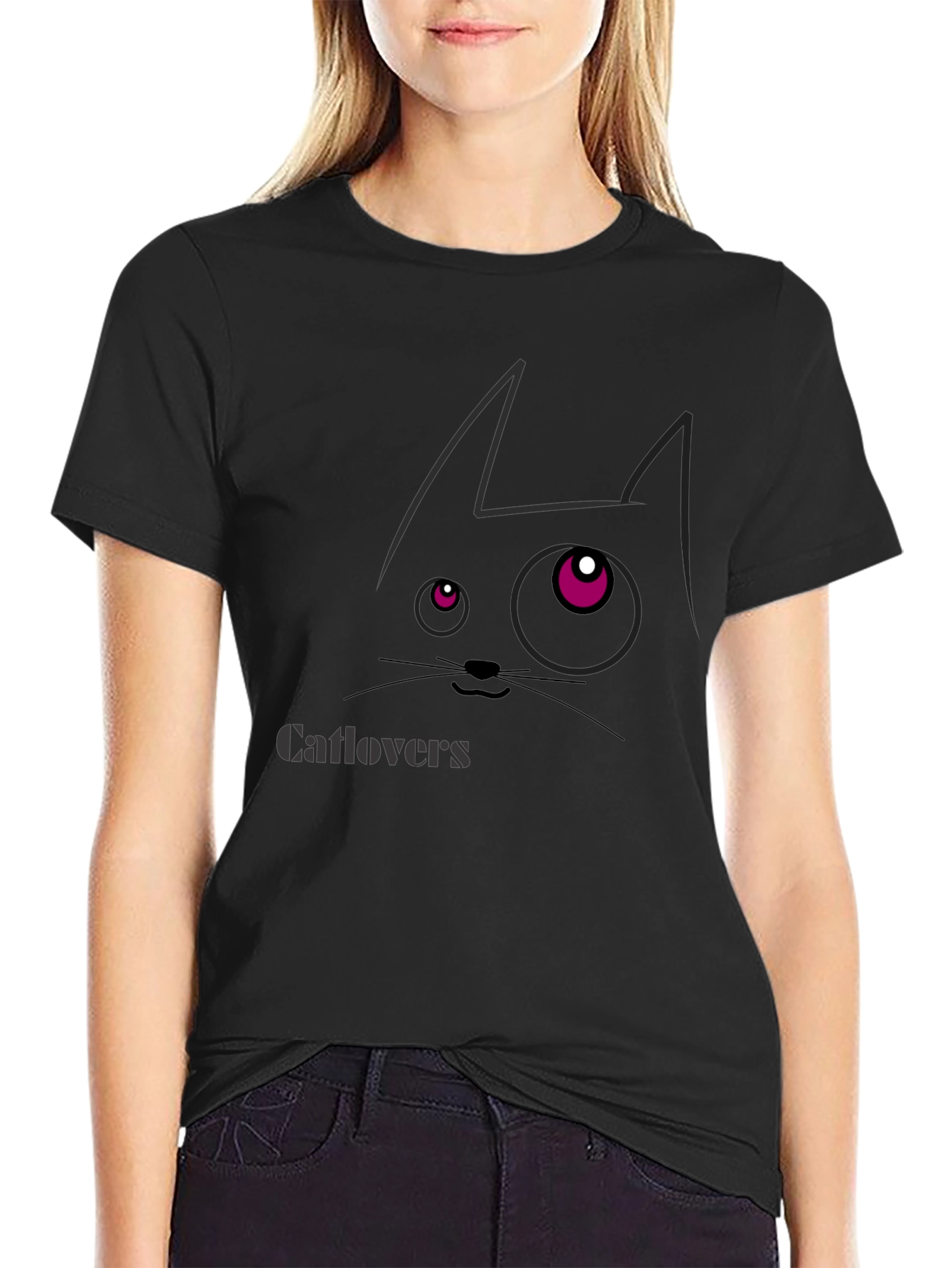 Catlovers Graphic Print Black T-Shirt