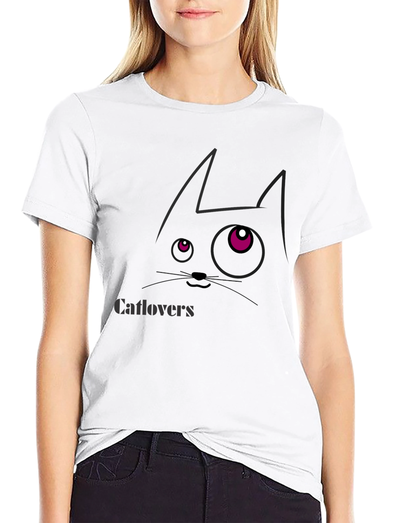 Catlovers Graphic Print Black T-Shirt