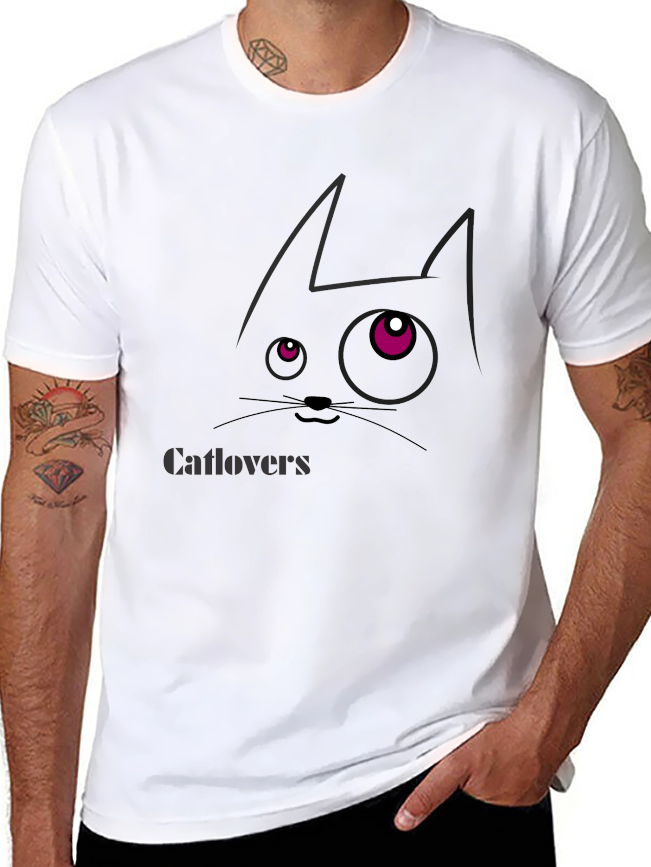 Catlovers Graphic Print Black T-Shirt