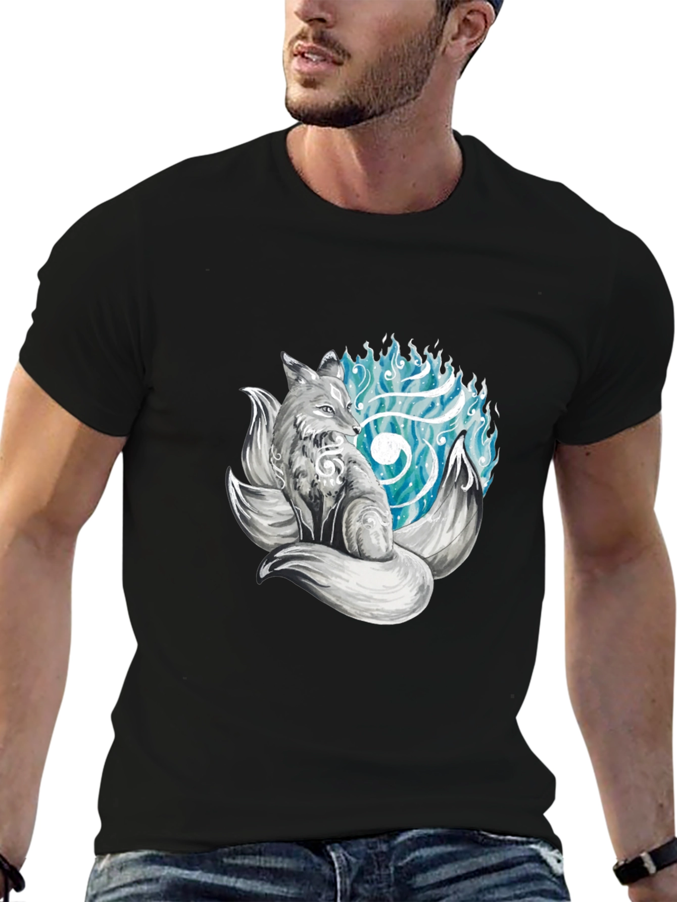 Mystic Fox Graphic Tee - Black Cotton T-Shirt