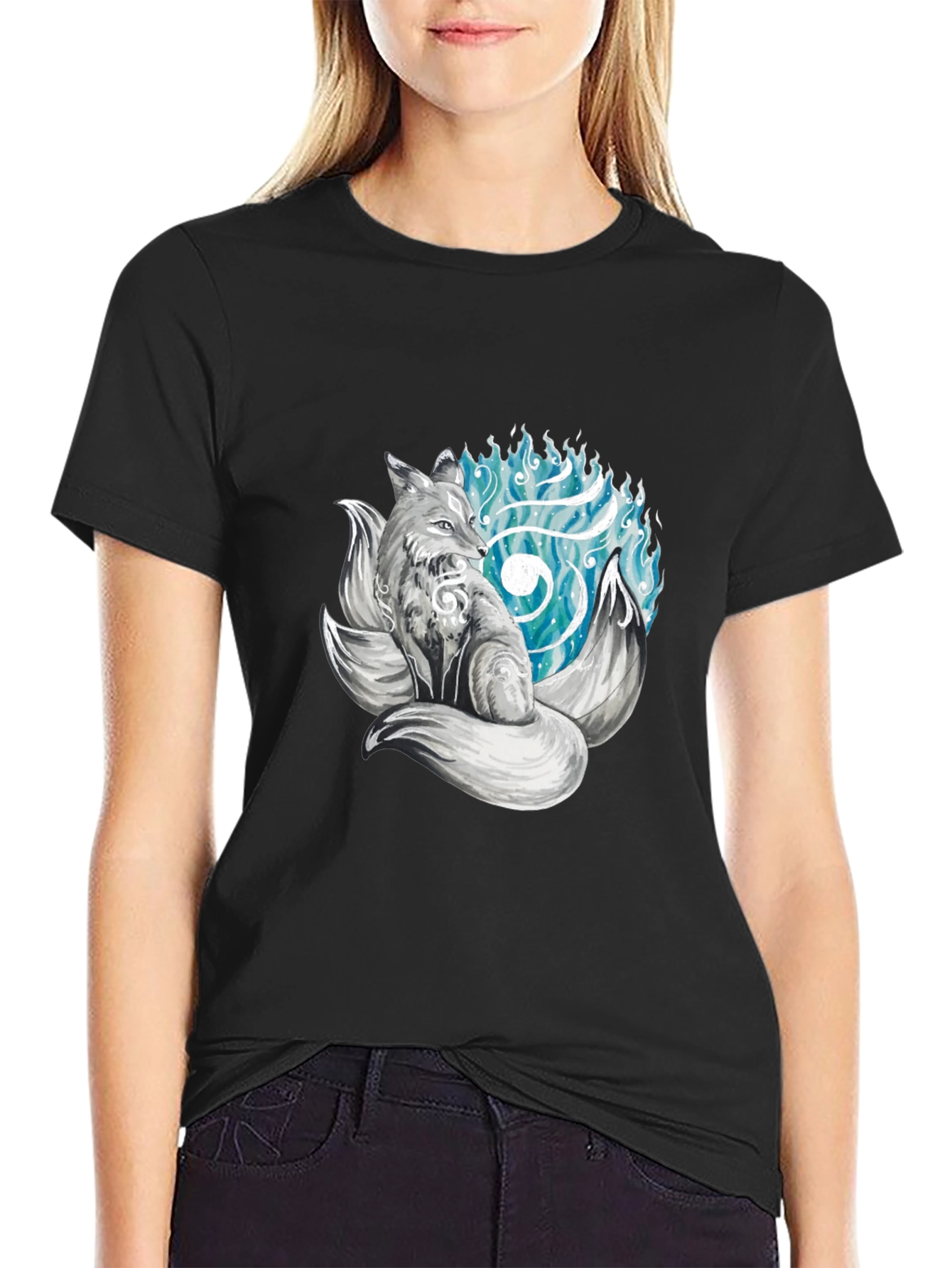 Mystic Fox Graphic Tee - Black Cotton T-Shirt