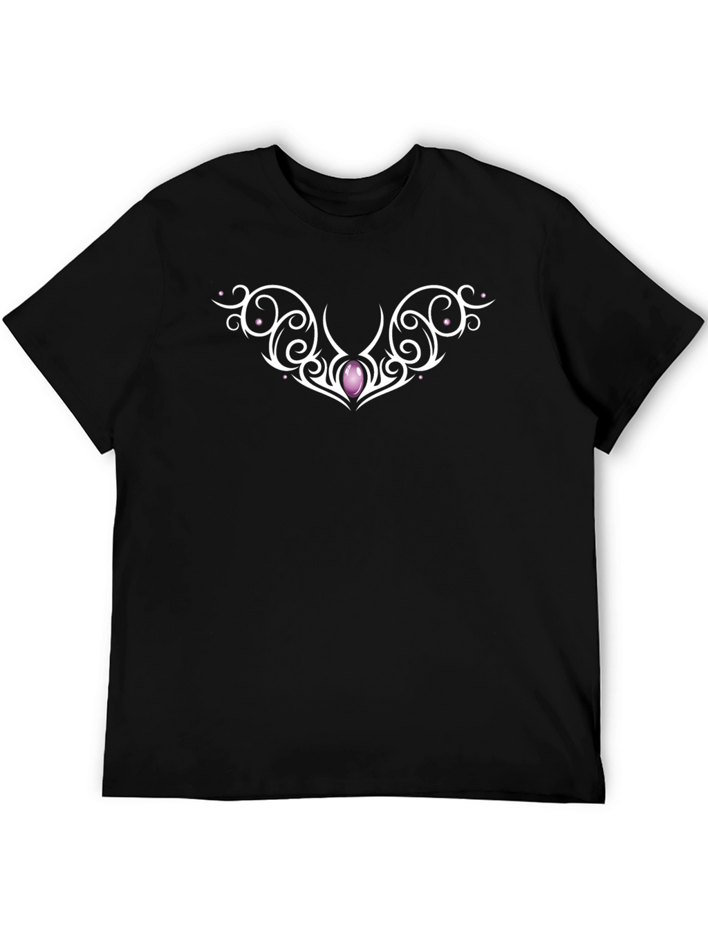 Elegant Black T-Shirt with Ornamental Gem Design