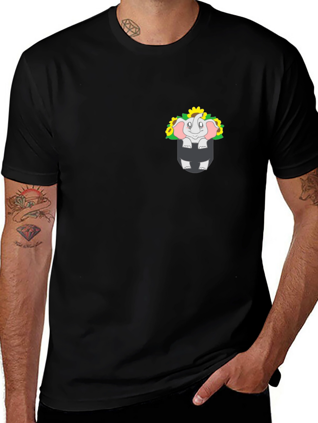 Elephant & Sunflower Pocket Graphic Tee