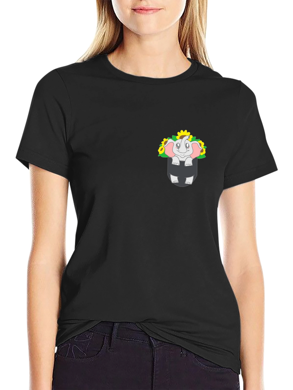 Elephant & Sunflower Pocket Graphic Tee
