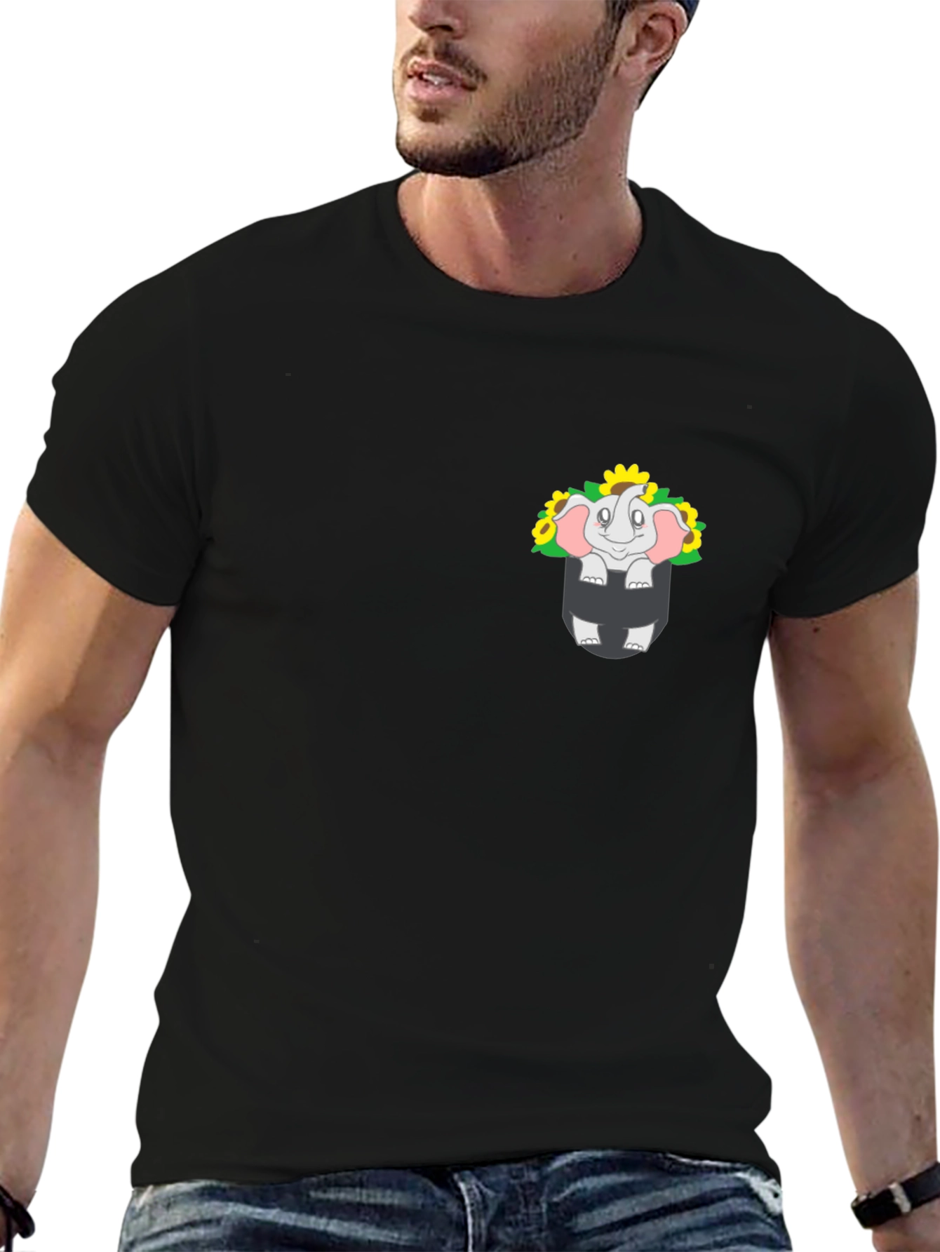 Elephant & Sunflower Pocket Graphic Tee