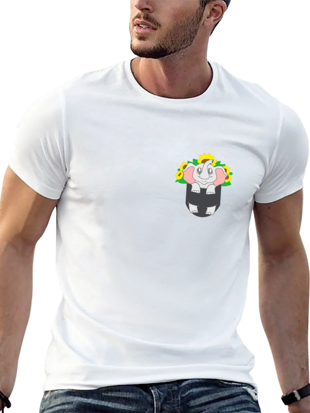 Elephant & Sunflower Pocket Graphic Tee