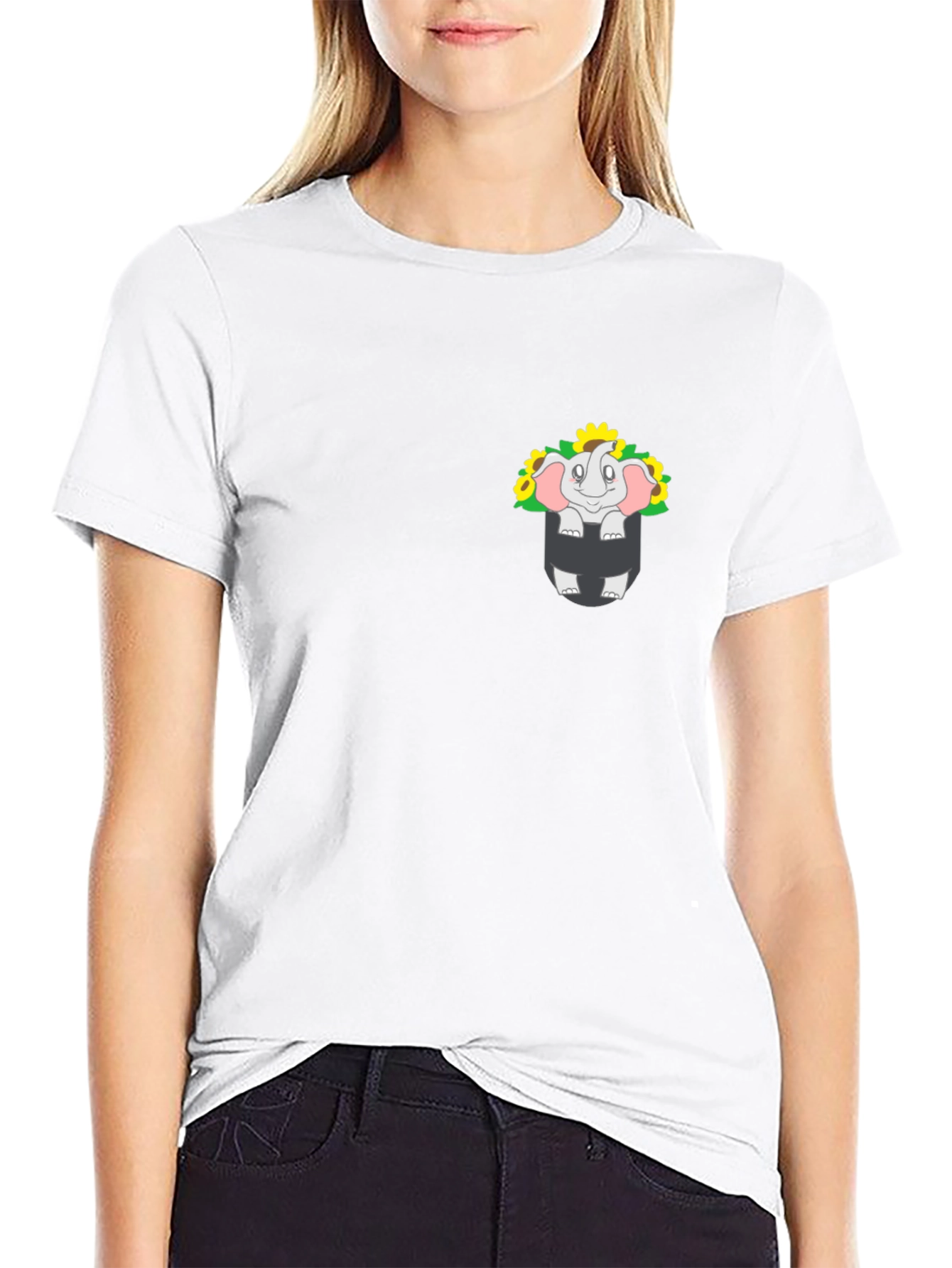 Elephant & Sunflower Pocket Graphic Tee