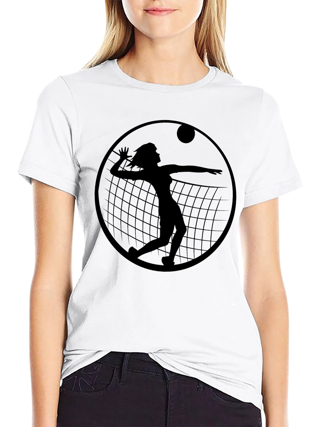 Volleyball Silhouette Graphic T-Shirt - Black