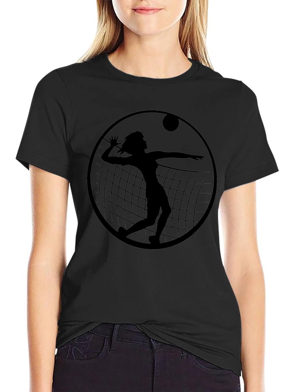 Volleyball Silhouette Graphic T-Shirt - Black