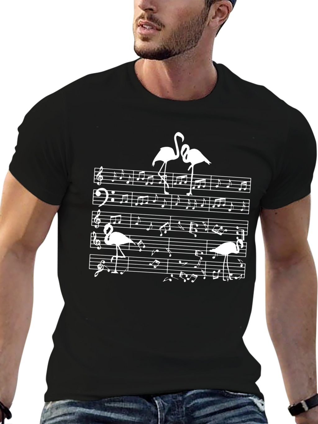 Musical Flamingo T-Shirt - Black Cotton Tee