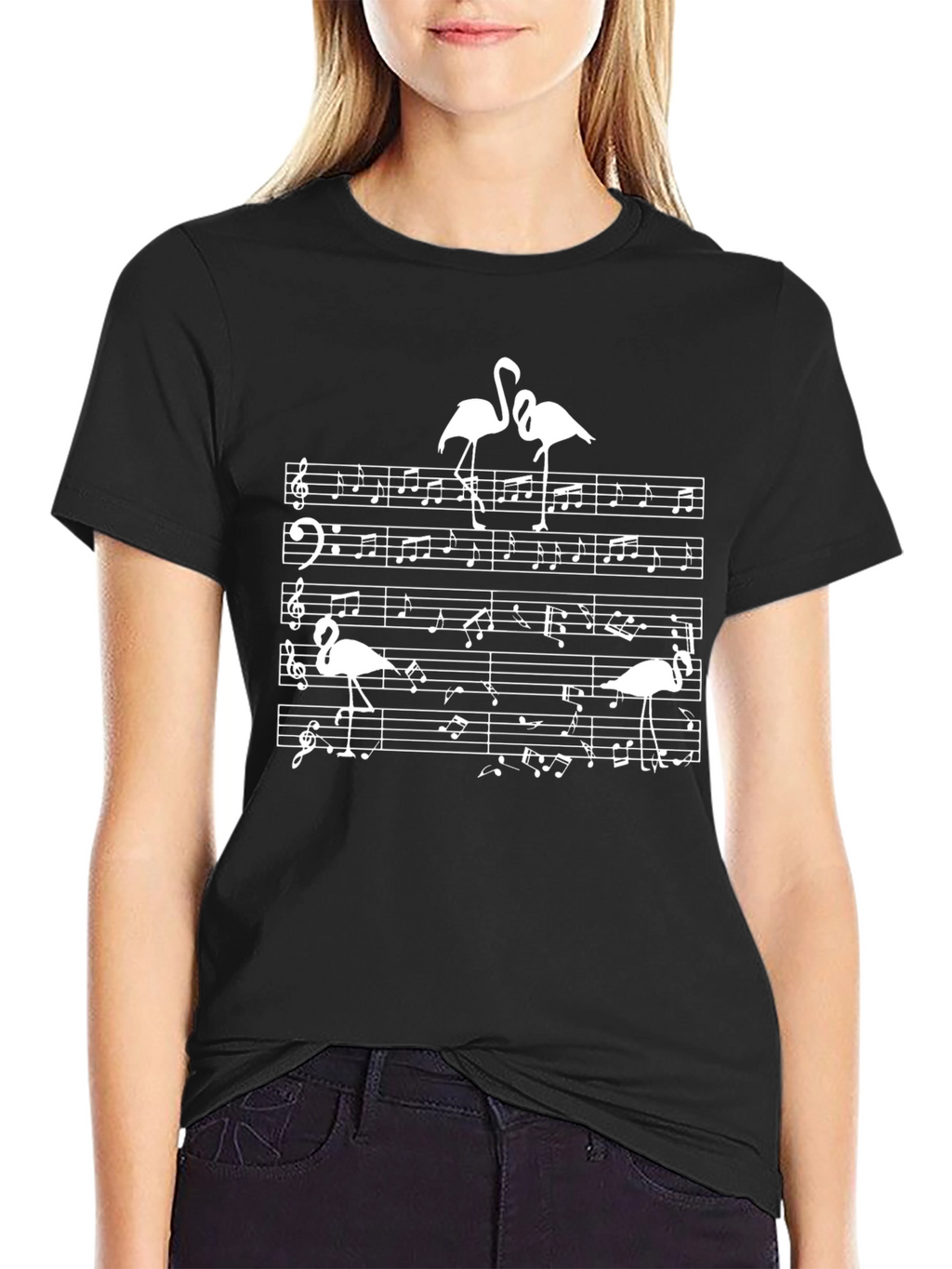Musical Flamingo T-Shirt - Black Cotton Tee