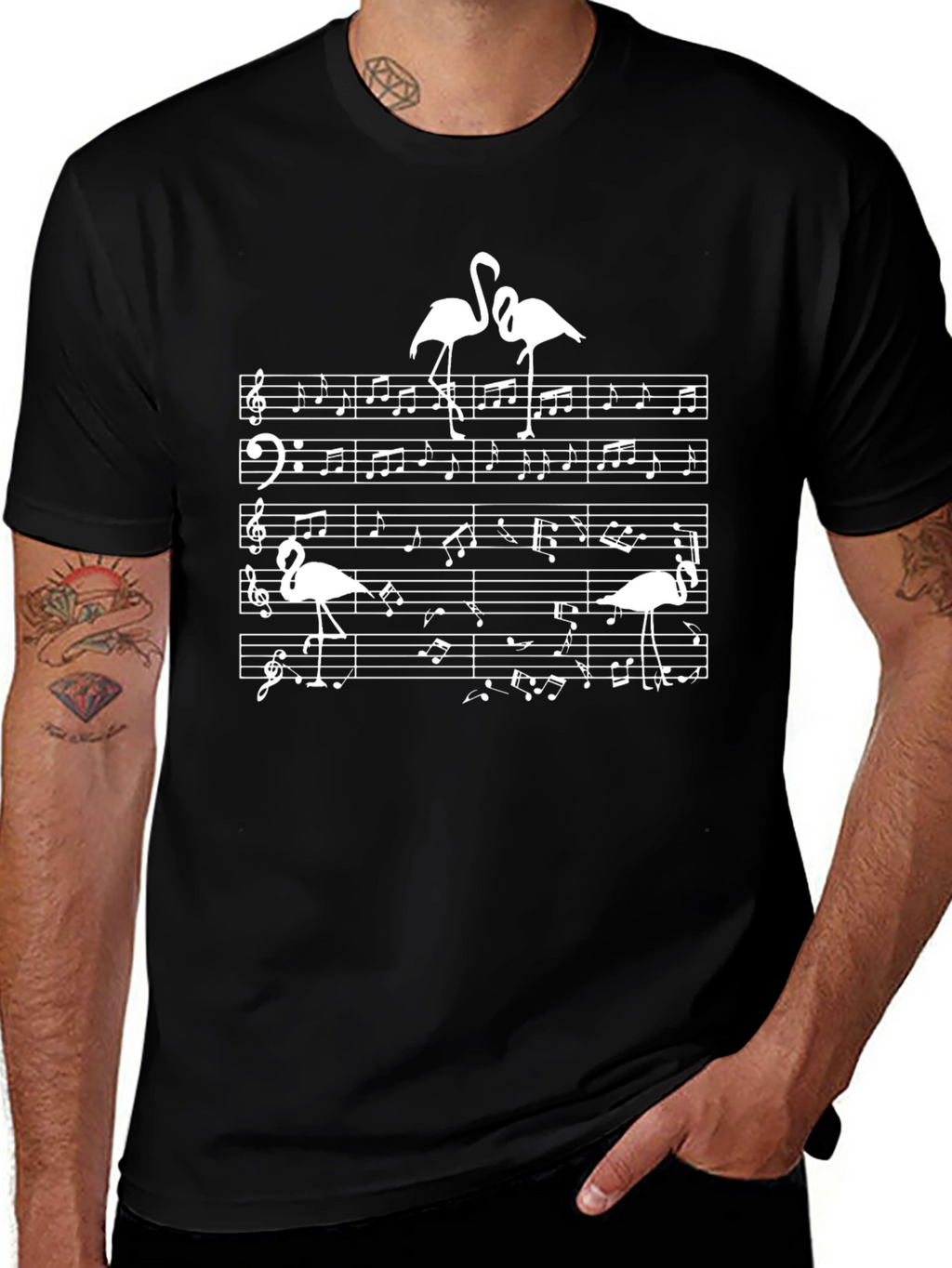 Musical Flamingo T-Shirt - Black Cotton Tee