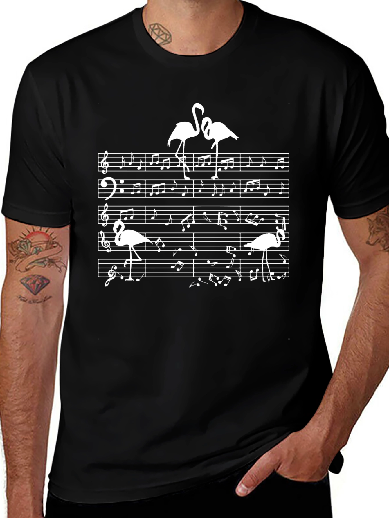 Musical Flamingo T-Shirt - Black Cotton Tee