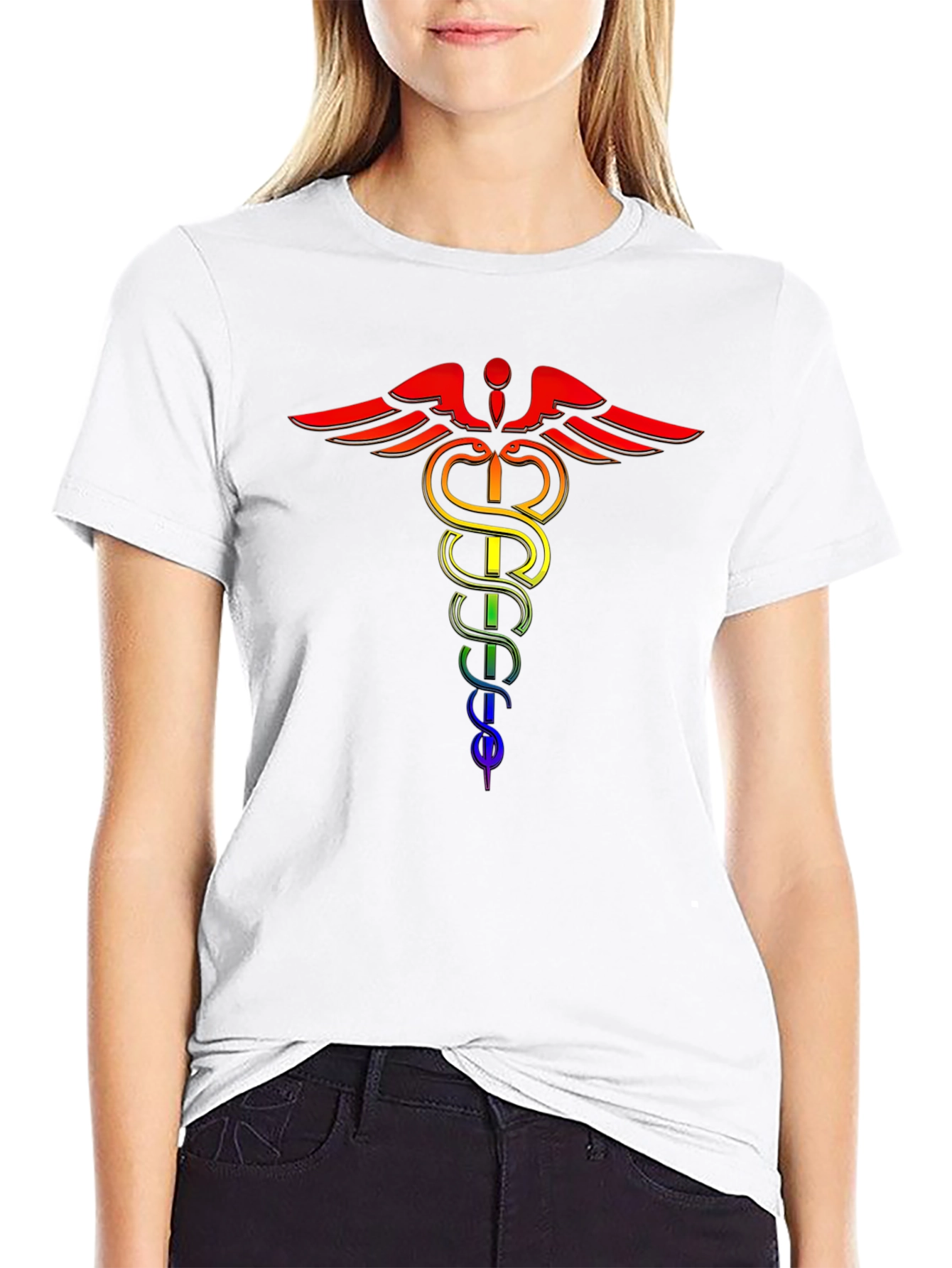 Rainbow Caduceus Black T-Shirt - LGBTQ+ Pride Medical Symbol