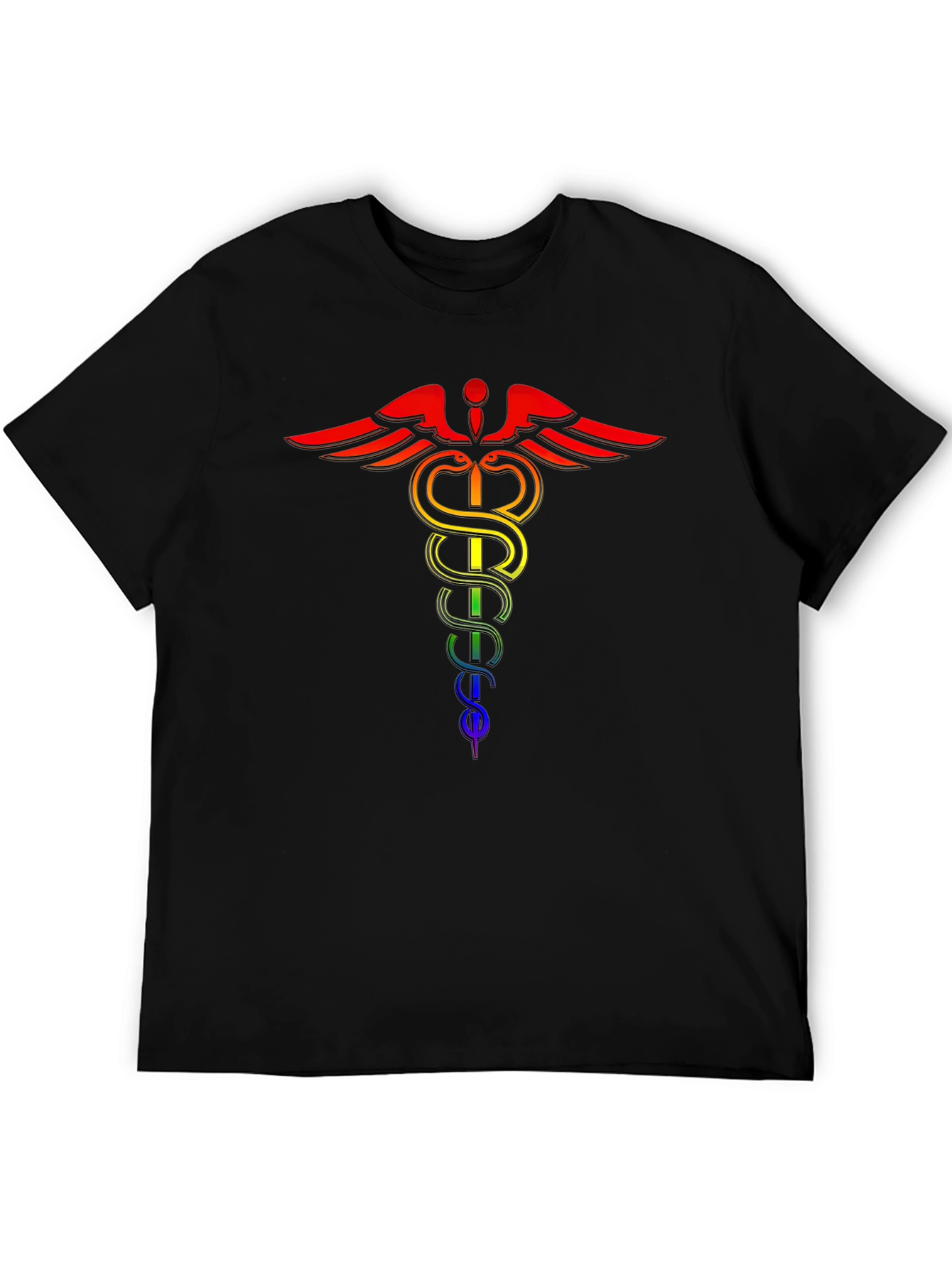 Rainbow Caduceus Black T-Shirt - LGBTQ+ Pride Medical Symbol