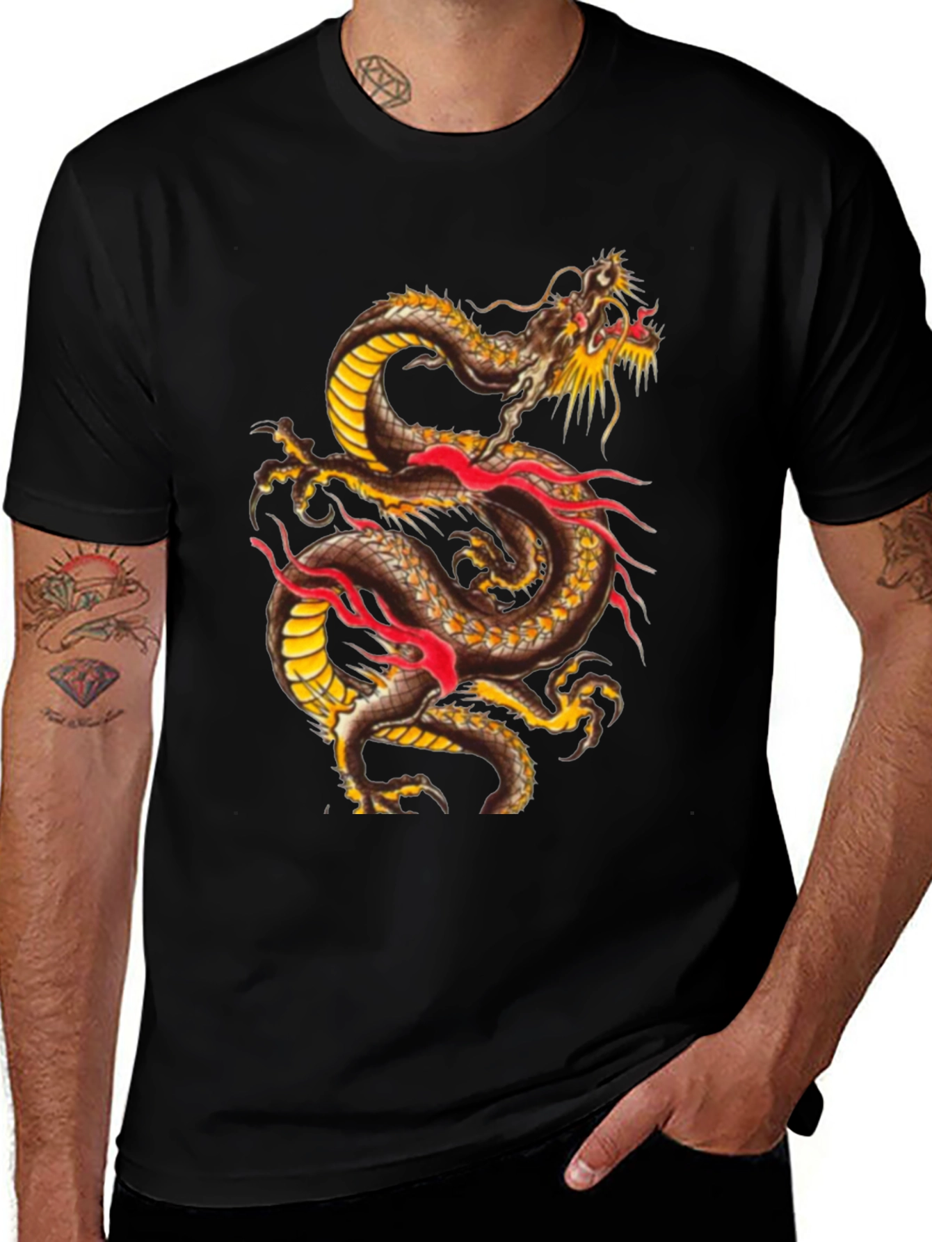 Dragon Graphic Print Black T-Shirt