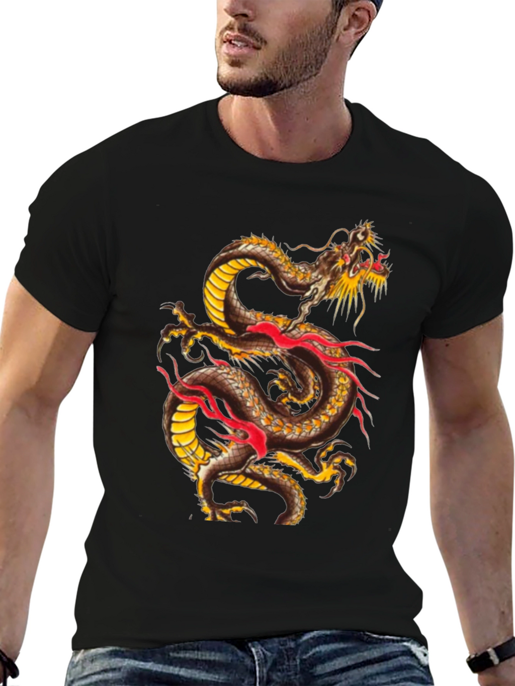Dragon Graphic Print Black T-Shirt