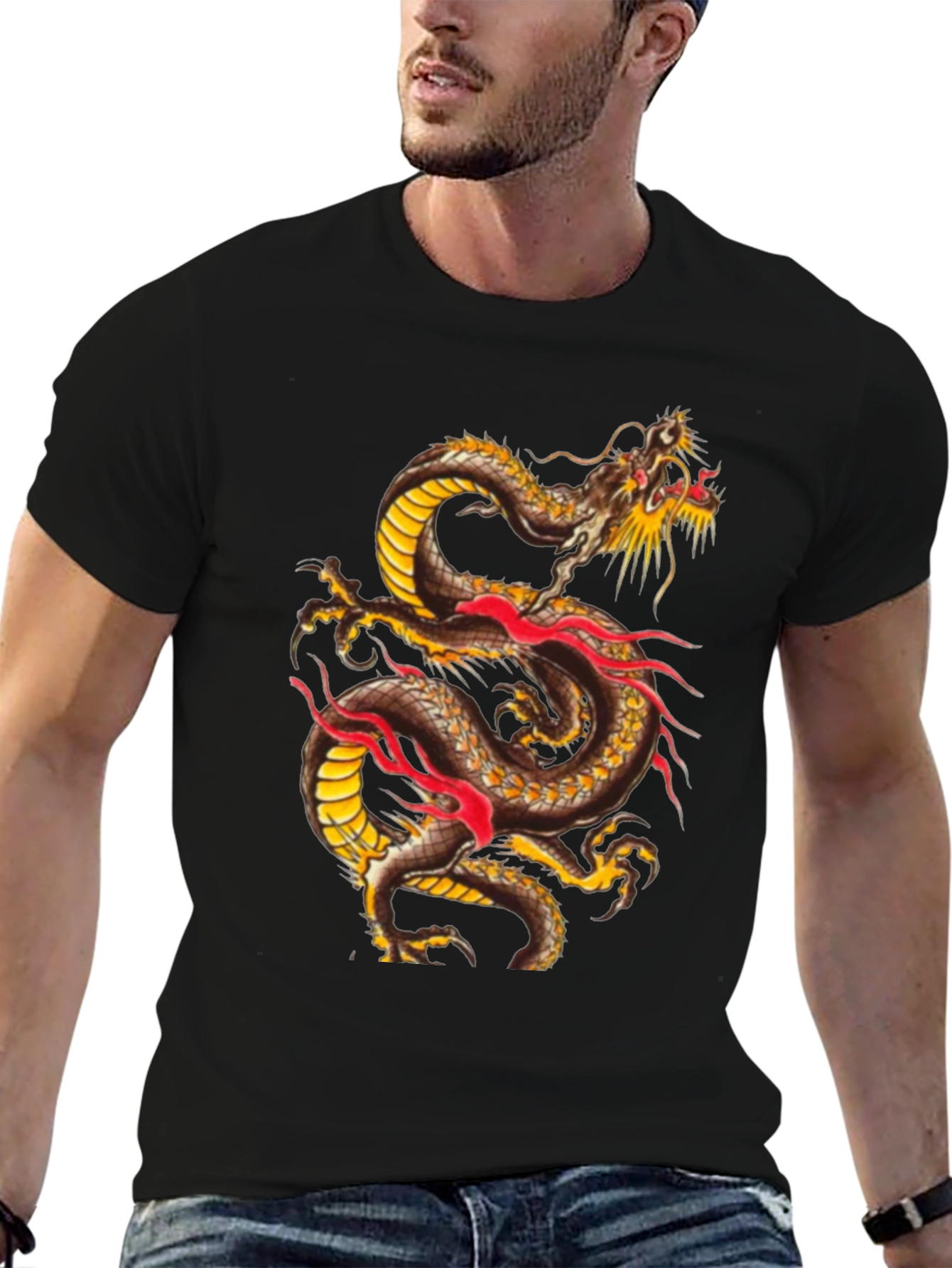 Dragon Graphic Print Black T-Shirt