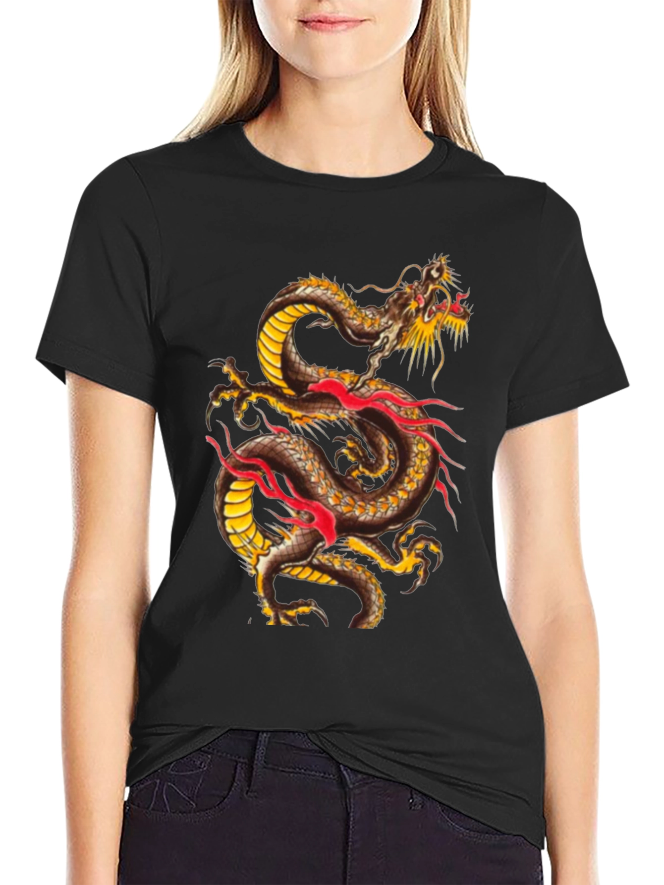 Dragon Graphic Print Black T-Shirt