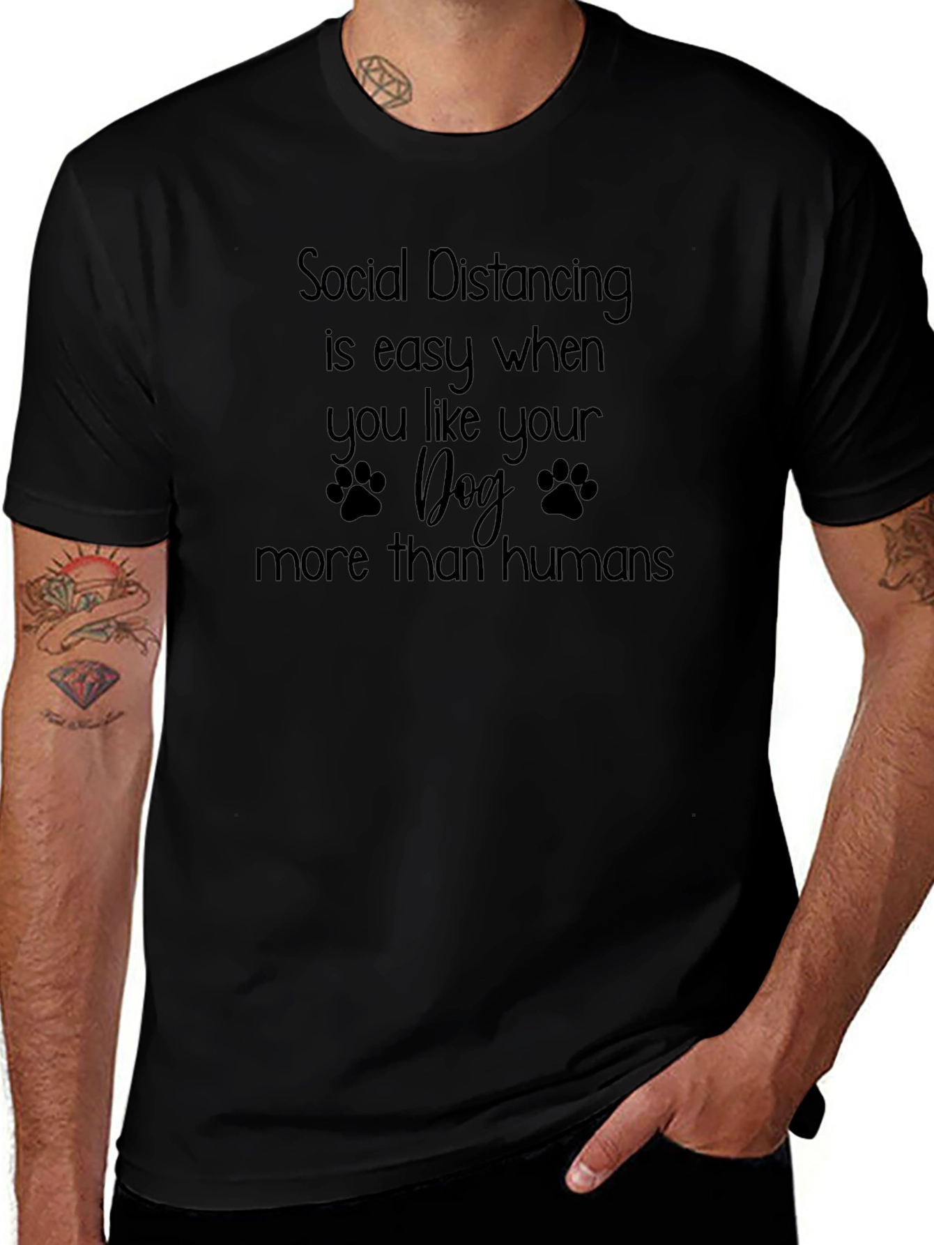 Social Distancing Dog Lover Black T-Shirt