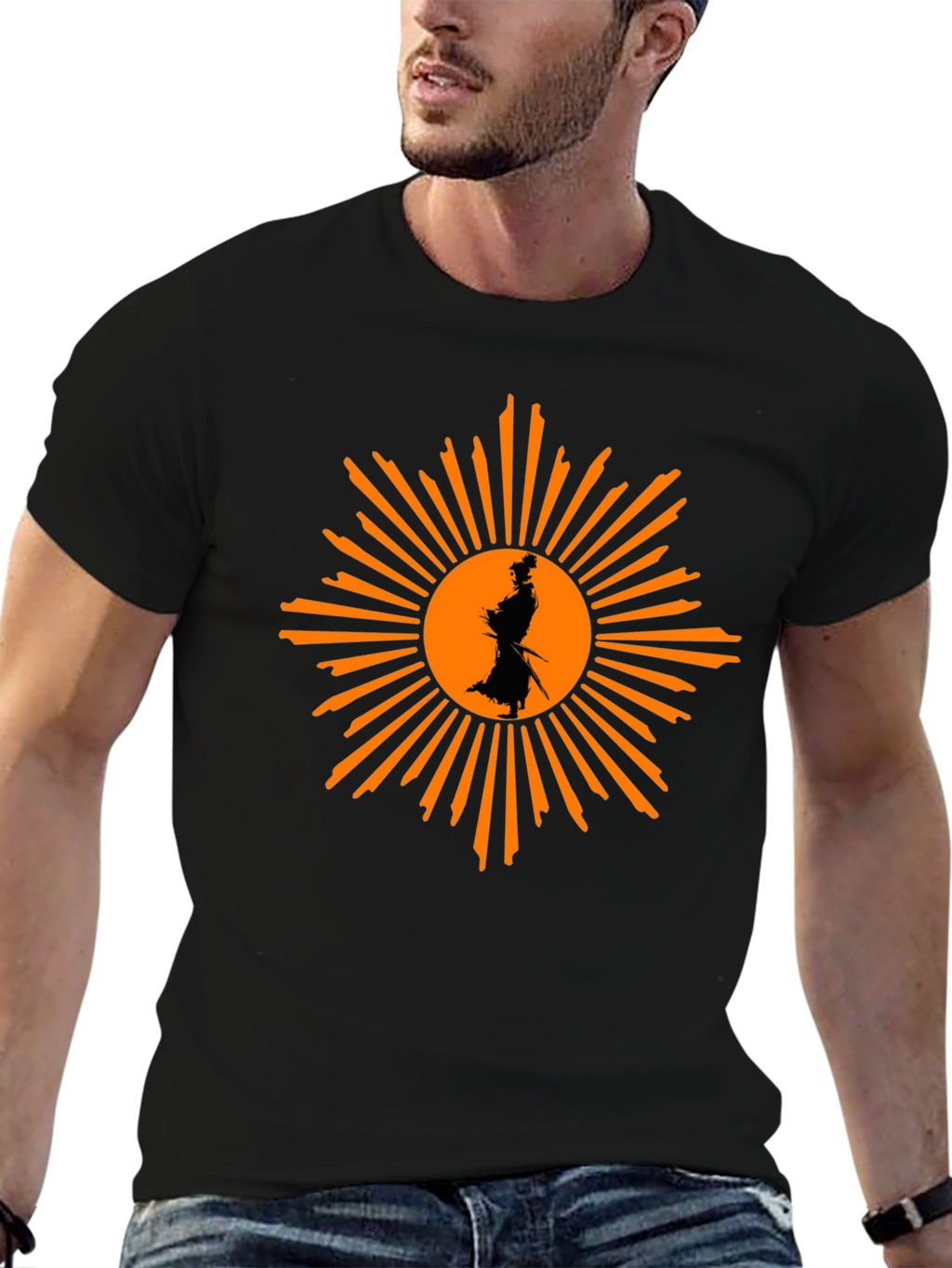 Samurai Sunburst Graphic T-Shirt - Black Cotton Tee