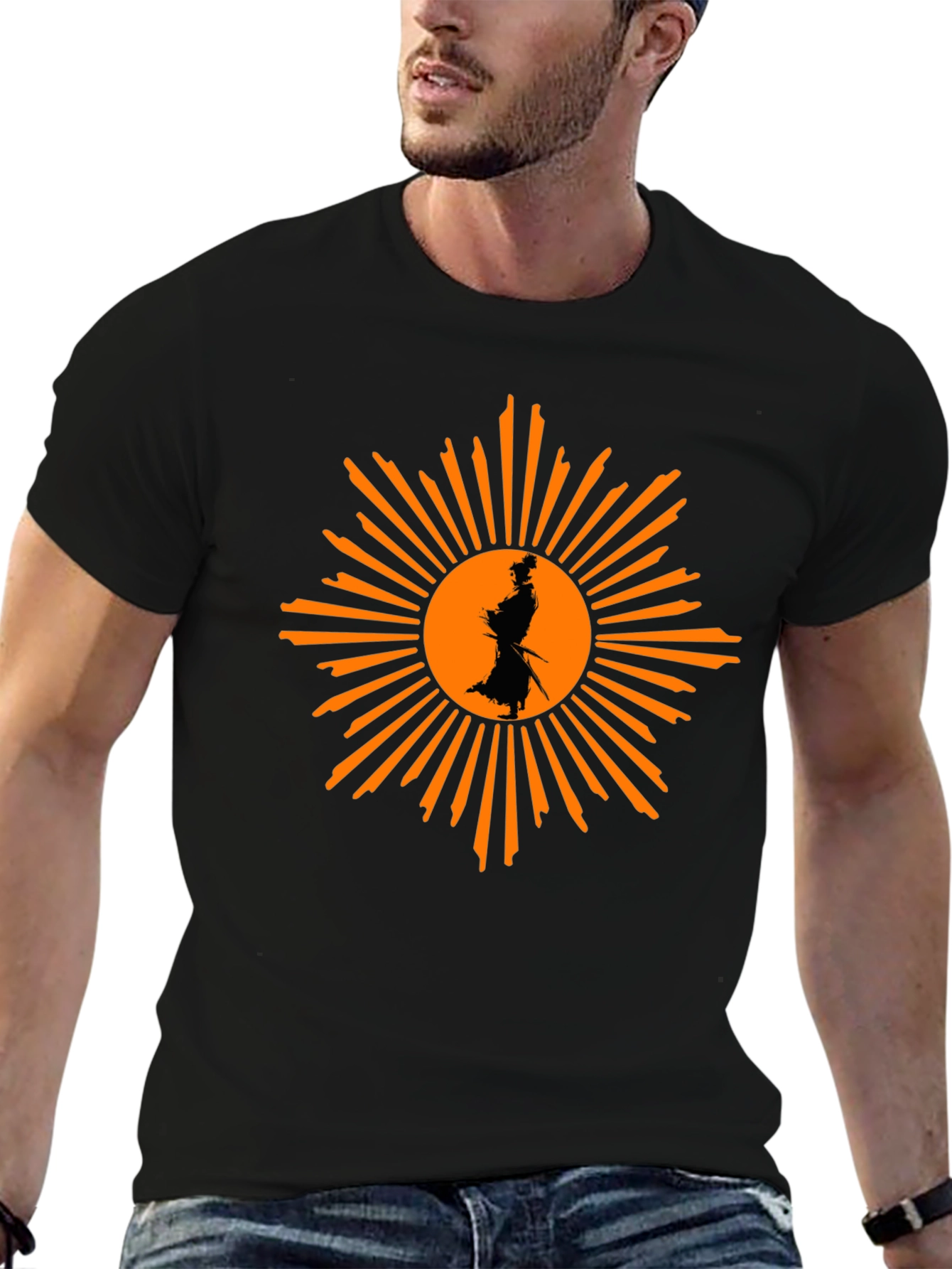 Samurai Sunburst Graphic T-Shirt - Black Cotton Tee