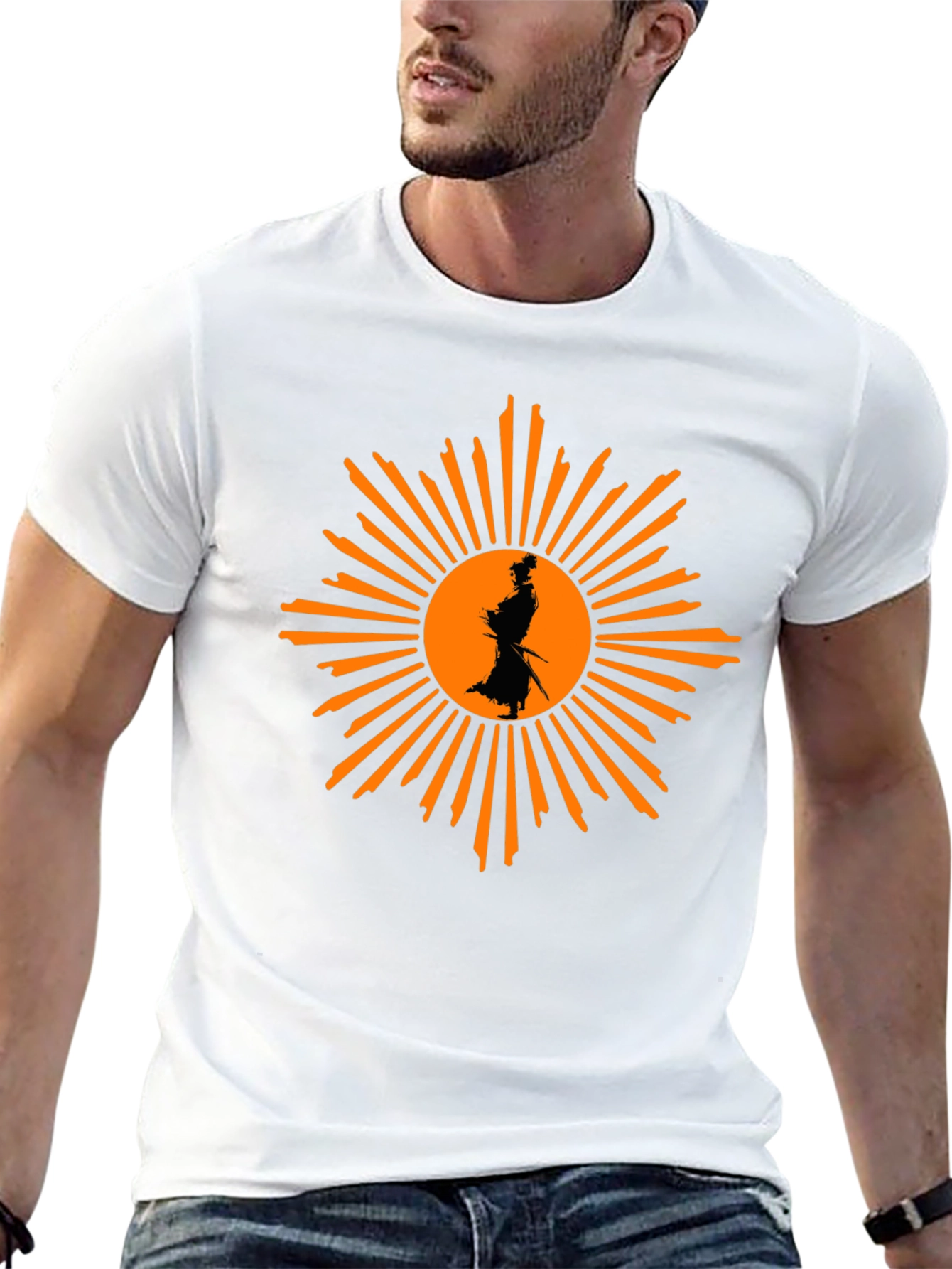 Samurai Sunburst Graphic T-Shirt - Black Cotton Tee