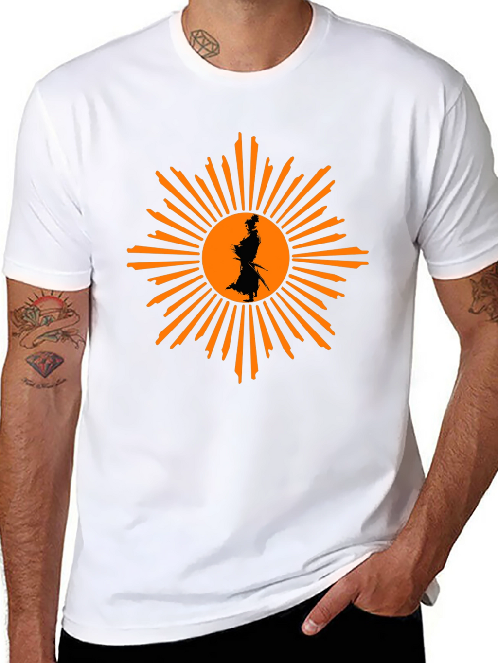 Samurai Sunburst Graphic T-Shirt - Black Cotton Tee