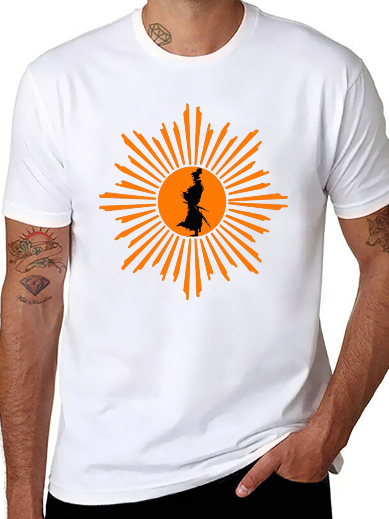 Samurai Sunburst Graphic T-Shirt - Black Cotton Tee