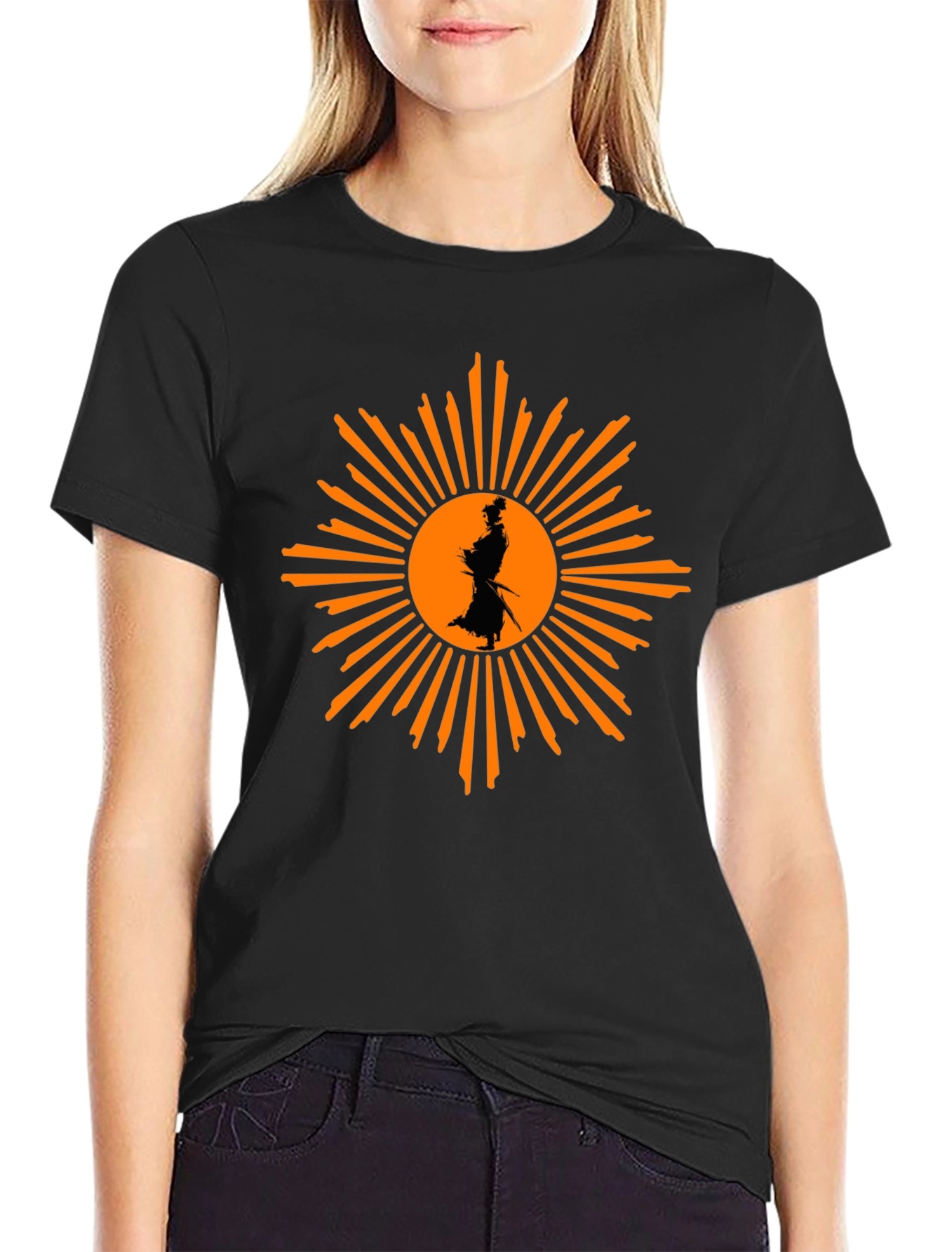 Samurai Sunburst Graphic T-Shirt - Black Cotton Tee