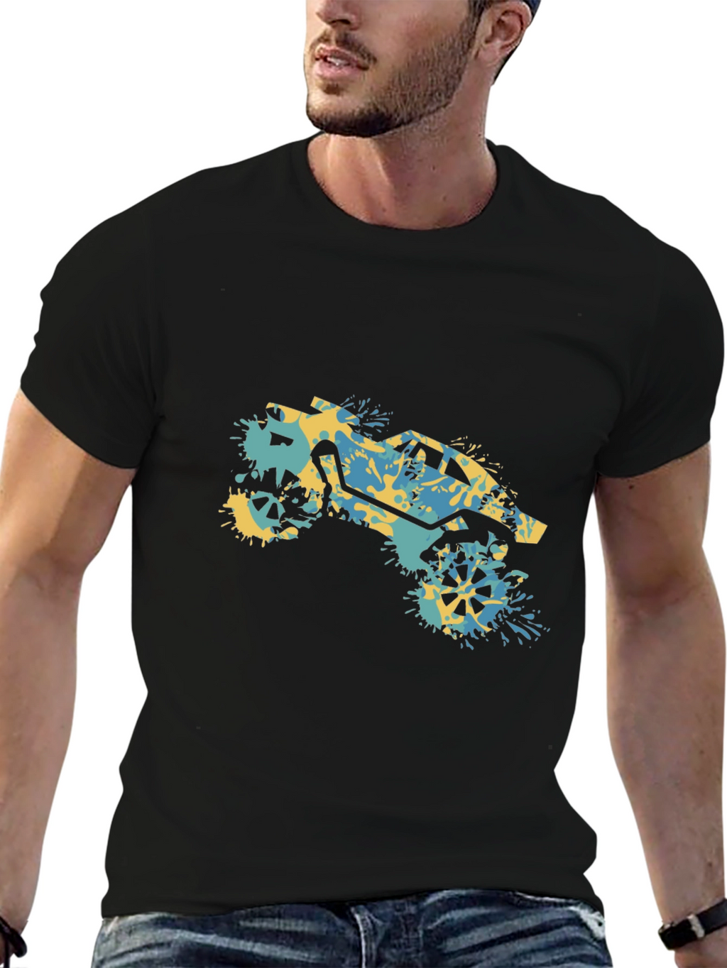 Off-Road Splatter Graphic Tee - Black Cotton Blend